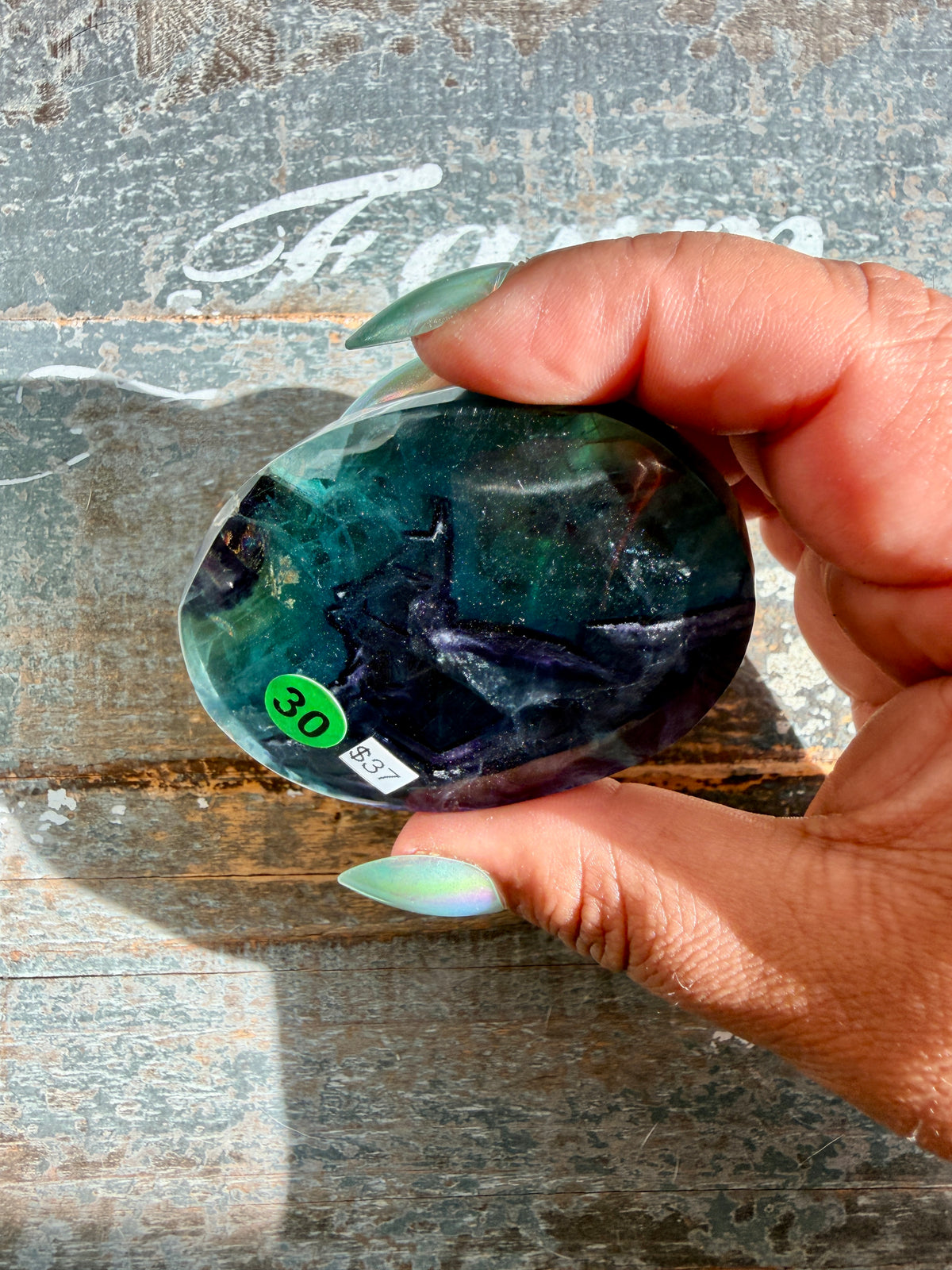 Gorgeous High Quality Rainbow Fluorite Palm Stone | China | Opt 30