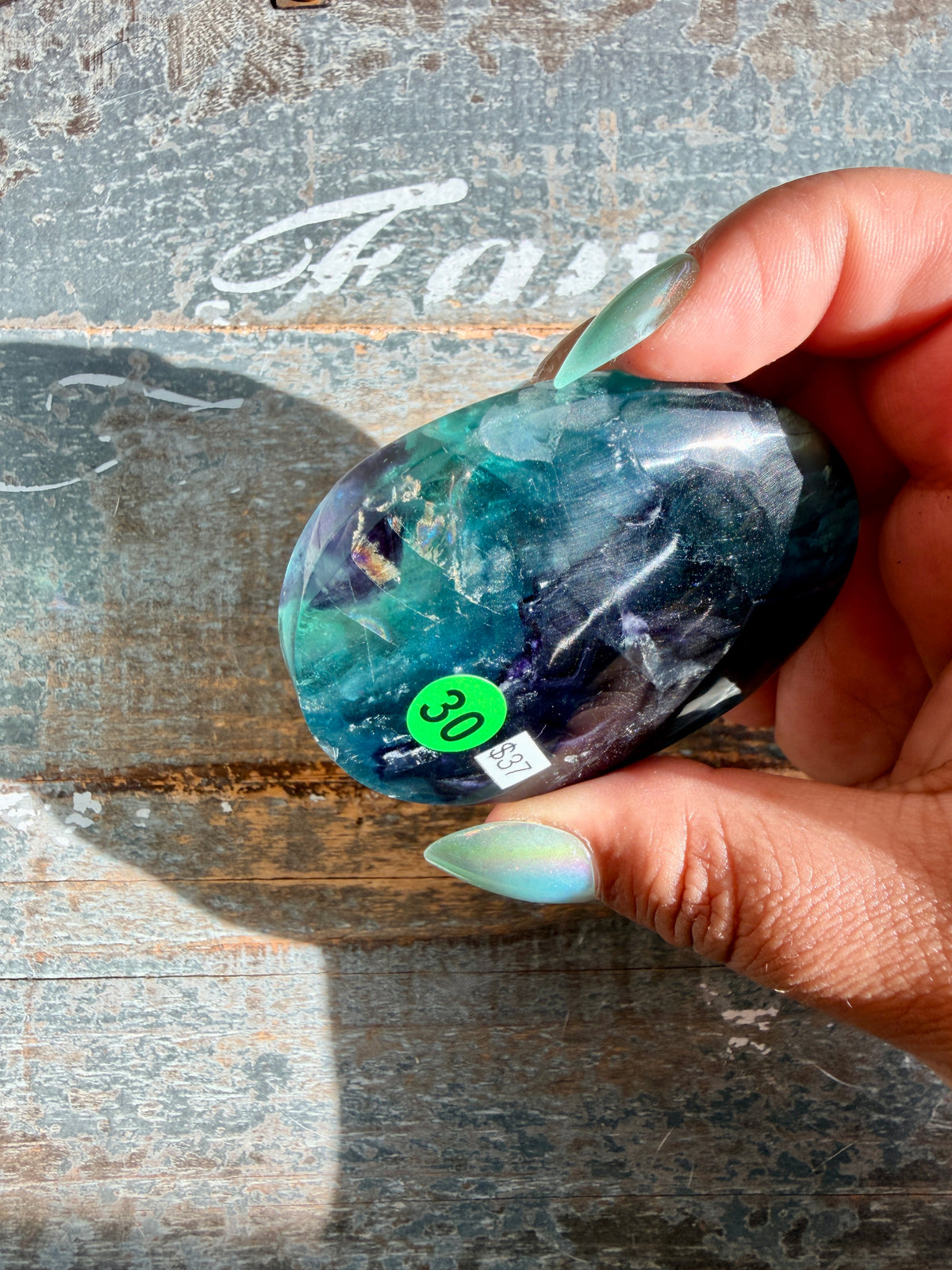 Gorgeous High Quality Rainbow Fluorite Palm Stone | China | Opt 30