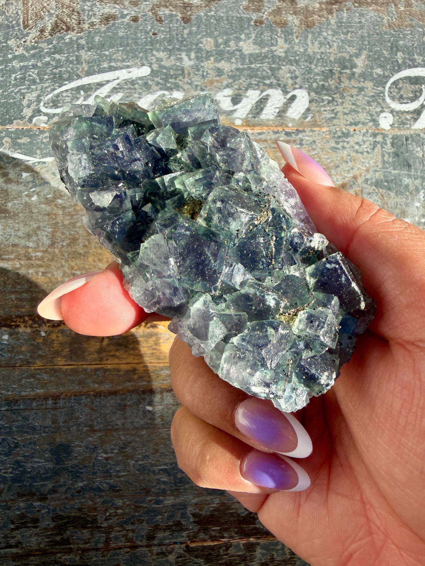 Gorgeous Cubic Dark Blue/Purple Fluorite Specimen coated in Pyrite | Opt 65