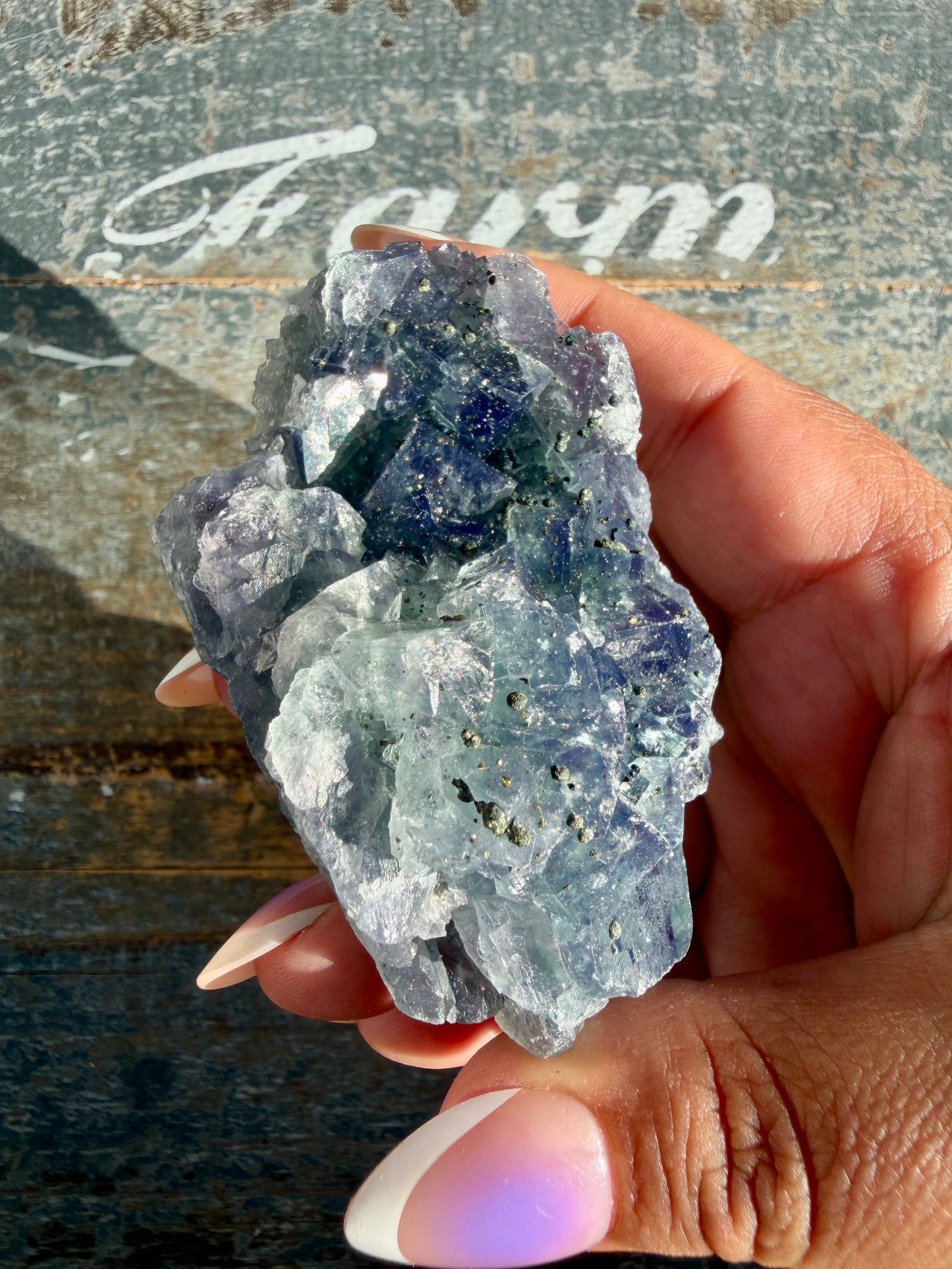 Gorgeous Cubic Dark Blue/Purple Fluorite Specimen coated in Pyrite | Opt 67