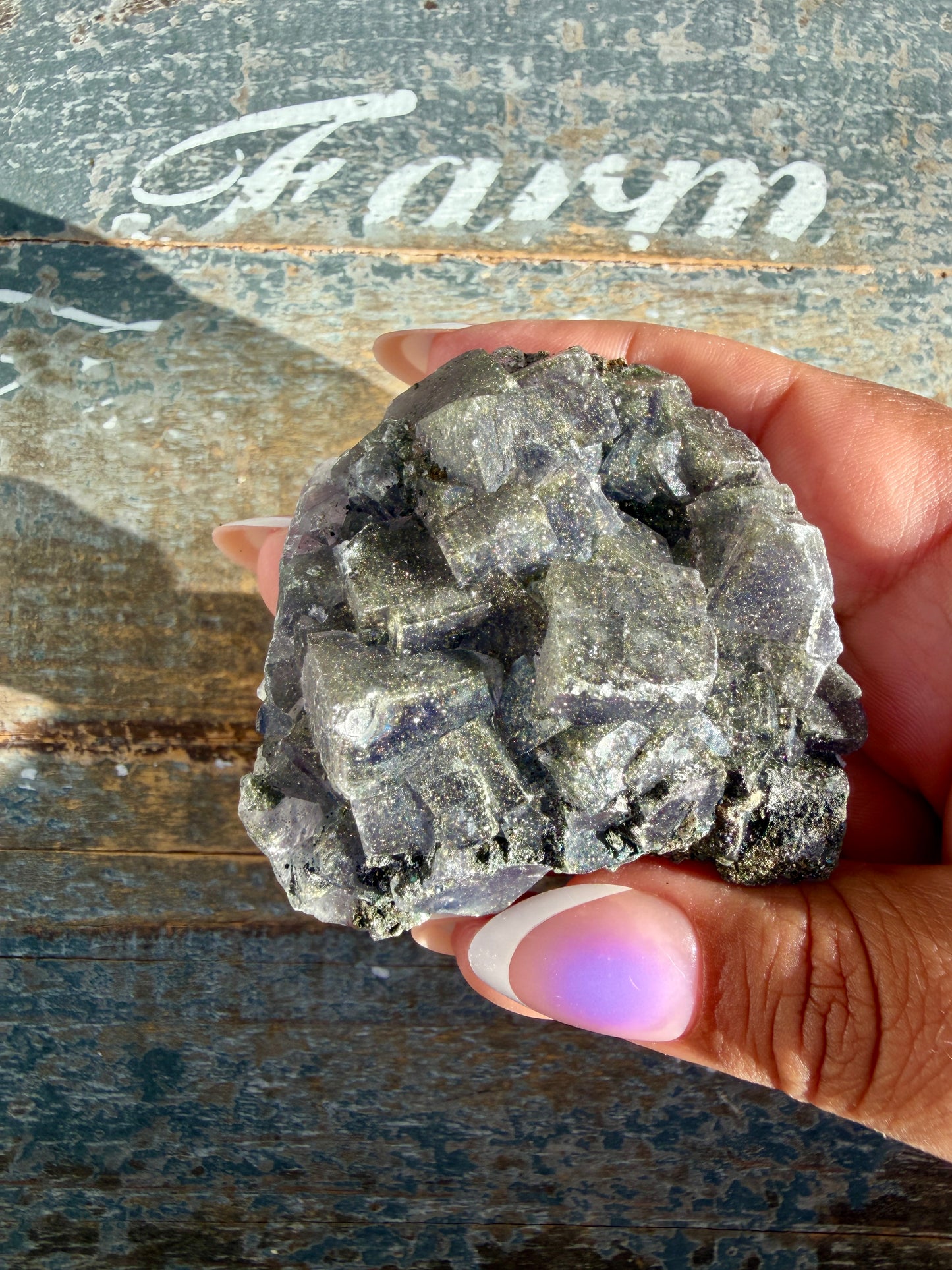 Gorgeous Cubic Dark Blue/Purple Fluorite Specimen coated in Pyrite | Opt 62