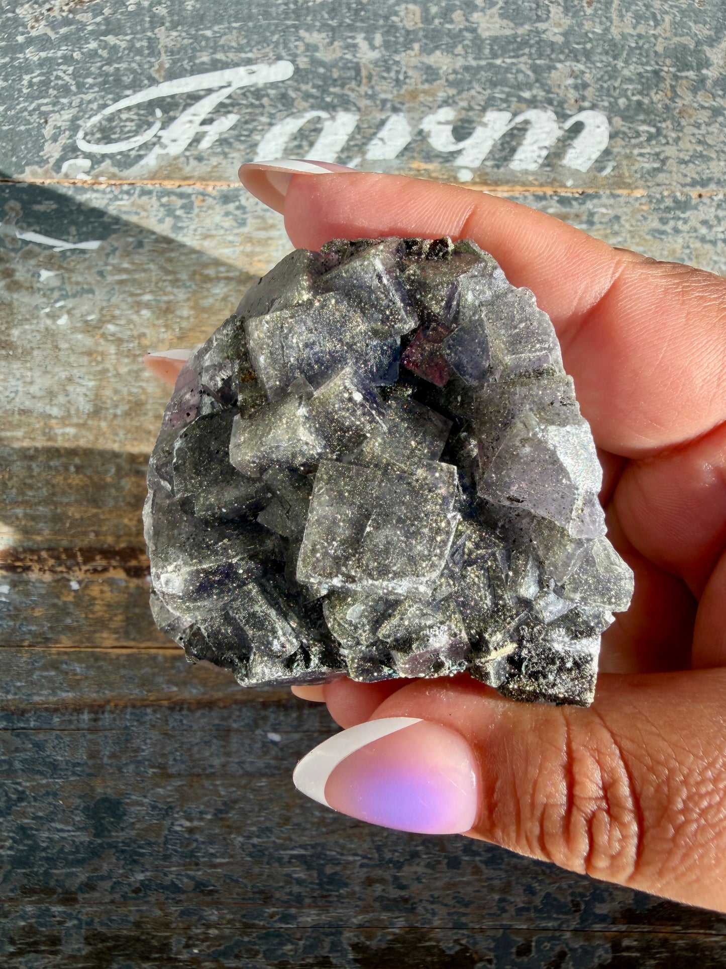 Gorgeous Cubic Dark Blue/Purple Fluorite Specimen coated in Pyrite | Opt 62