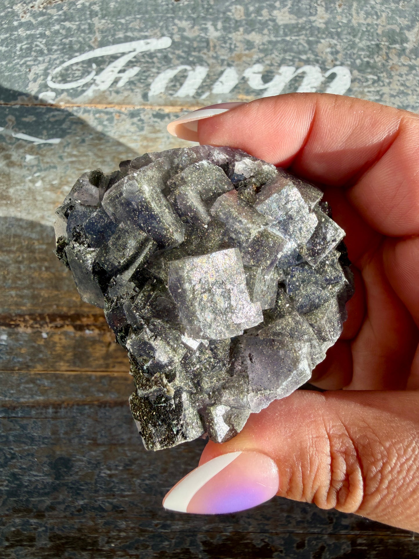 Gorgeous Cubic Dark Blue/Purple Fluorite Specimen coated in Pyrite | Opt 62