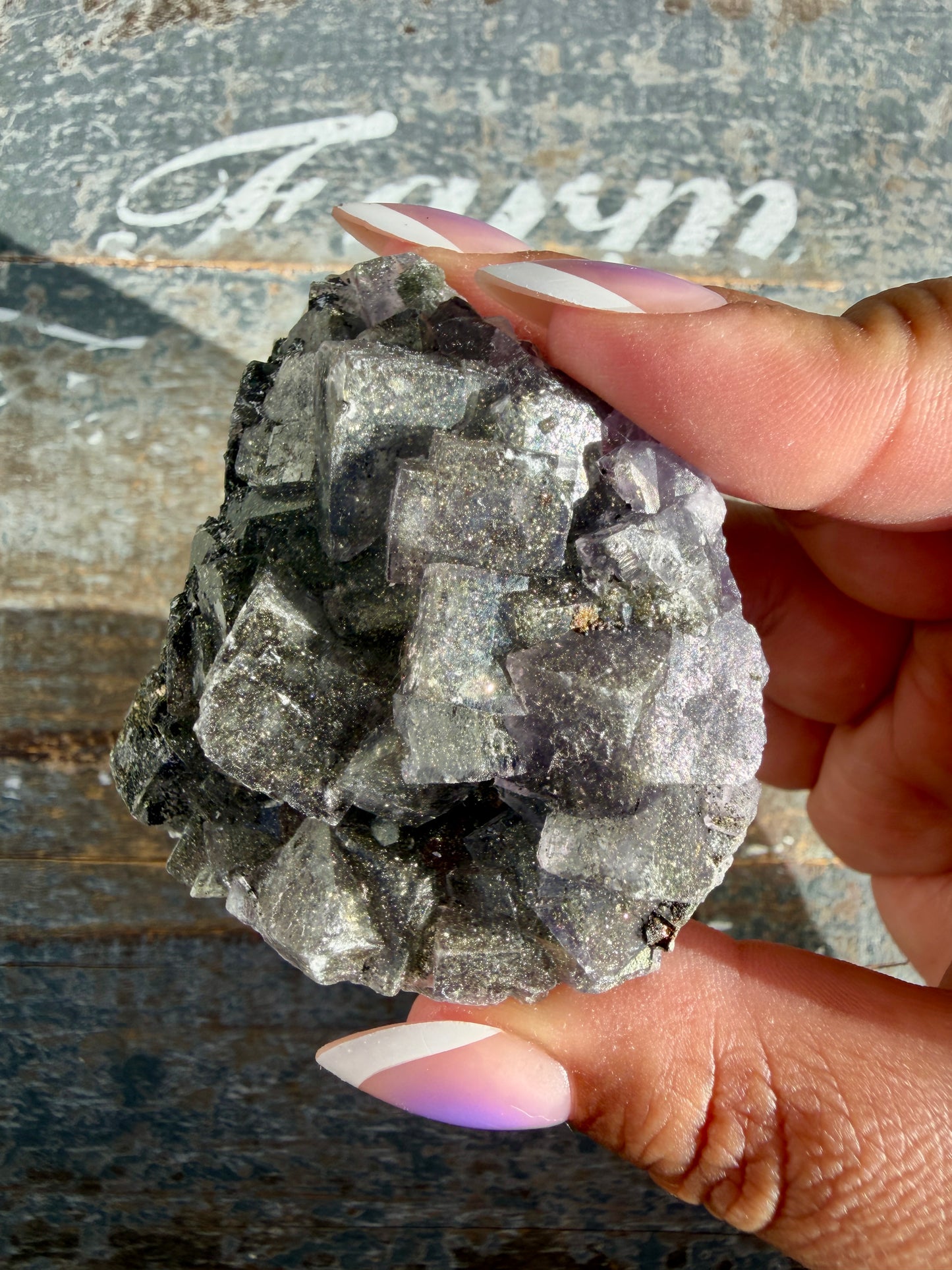 Gorgeous Cubic Dark Blue/Purple Fluorite Specimen coated in Pyrite | Opt 62
