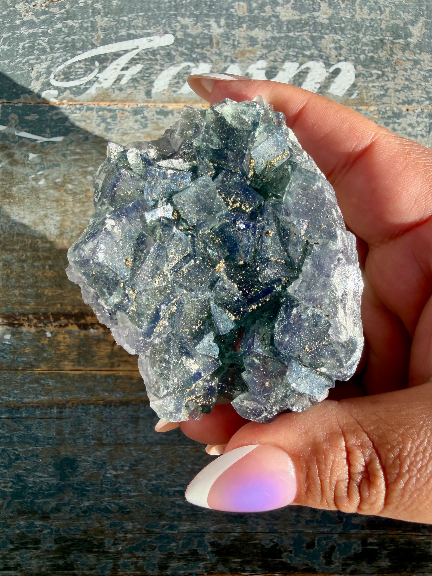Gorgeous Cubic Dark Blue/Purple Fluorite Specimen coated in Pyrite | Opt 63