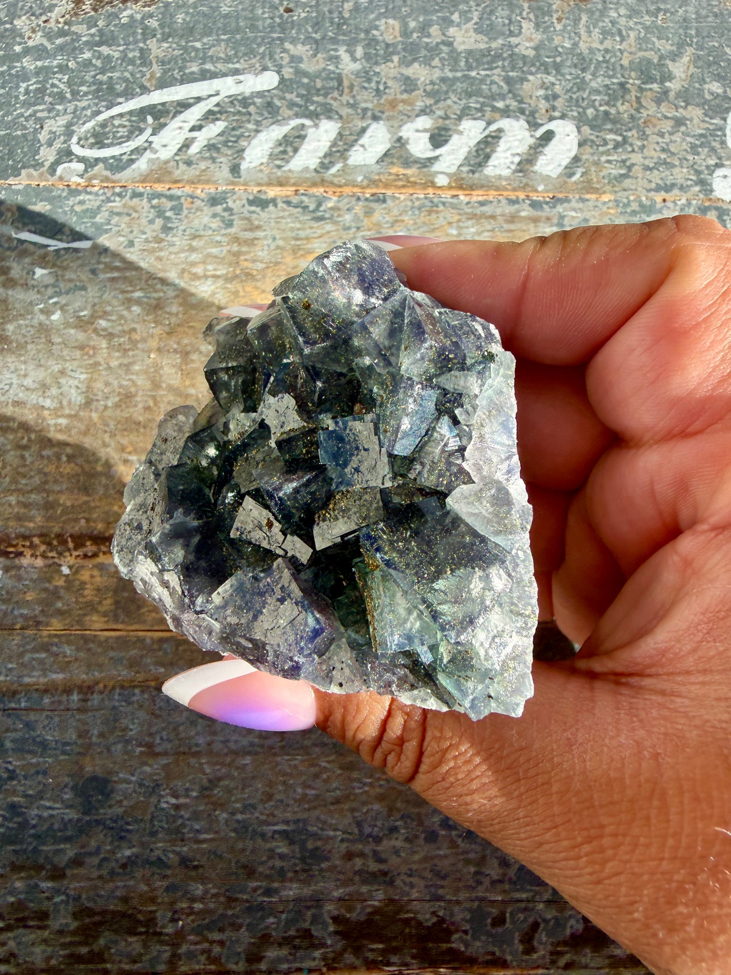 Gorgeous Cubic Dark Blue/Purple Fluorite Specimen coated in Pyrite | Opt 63