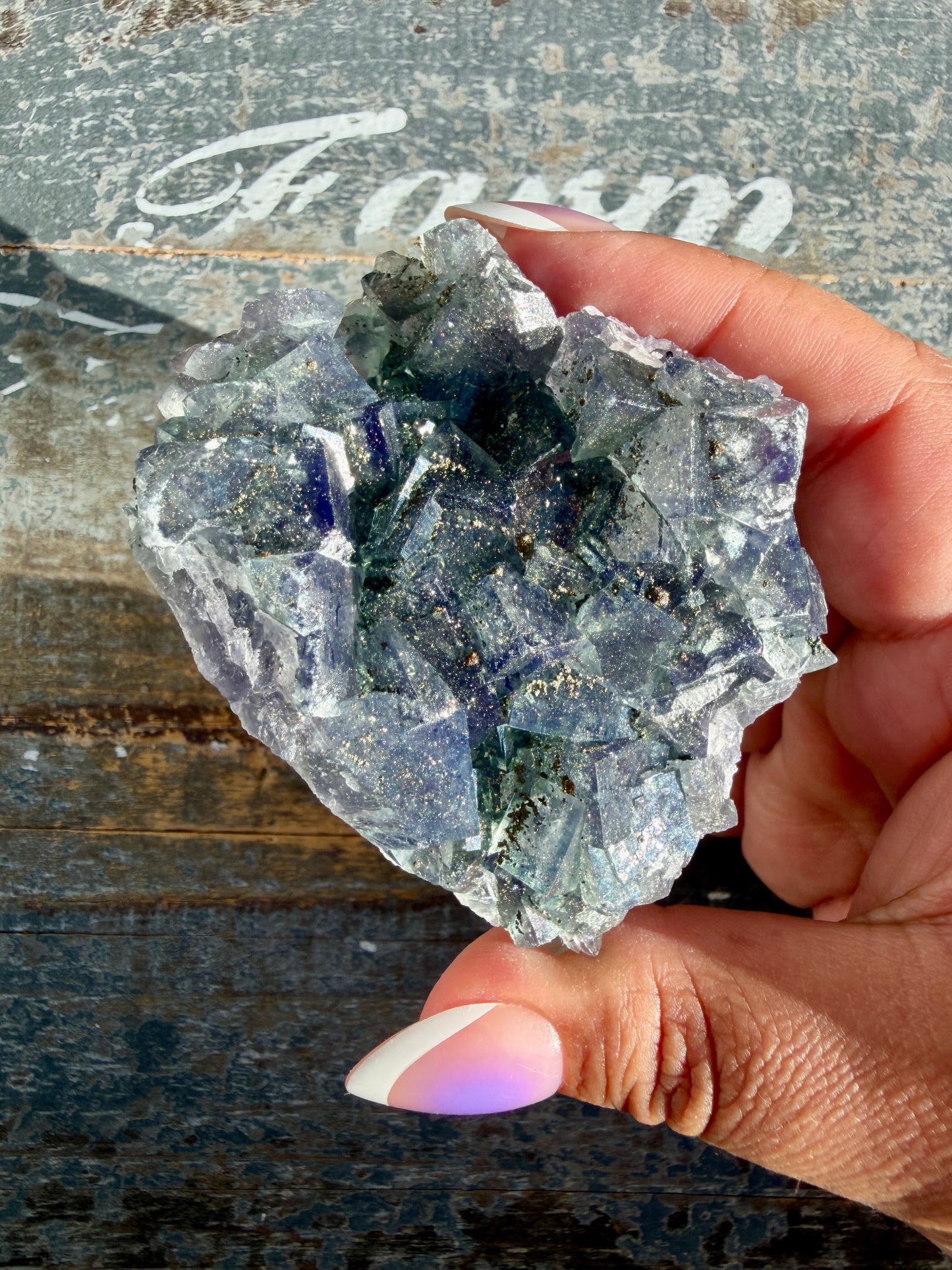 Gorgeous Cubic Dark Blue/Purple Fluorite Specimen coated in Pyrite | Opt 63