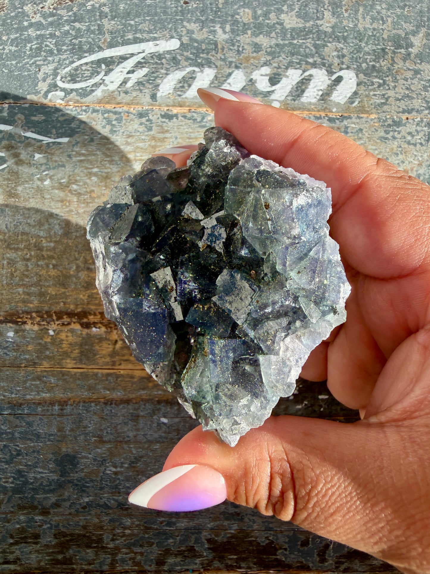 Gorgeous Cubic Dark Blue/Purple Fluorite Specimen coated in Pyrite | Opt 63
