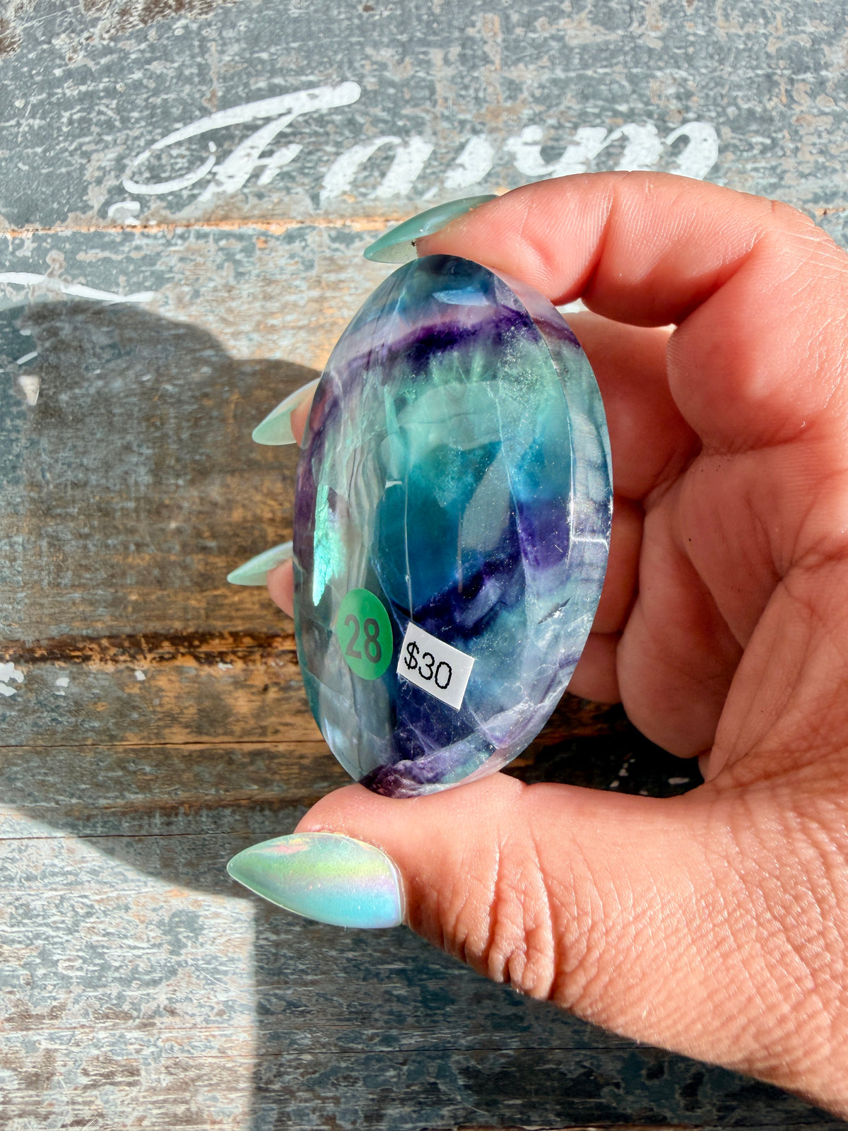 Gorgeous High Quality Rainbow Fluorite Palm Stone | China | Opt 28