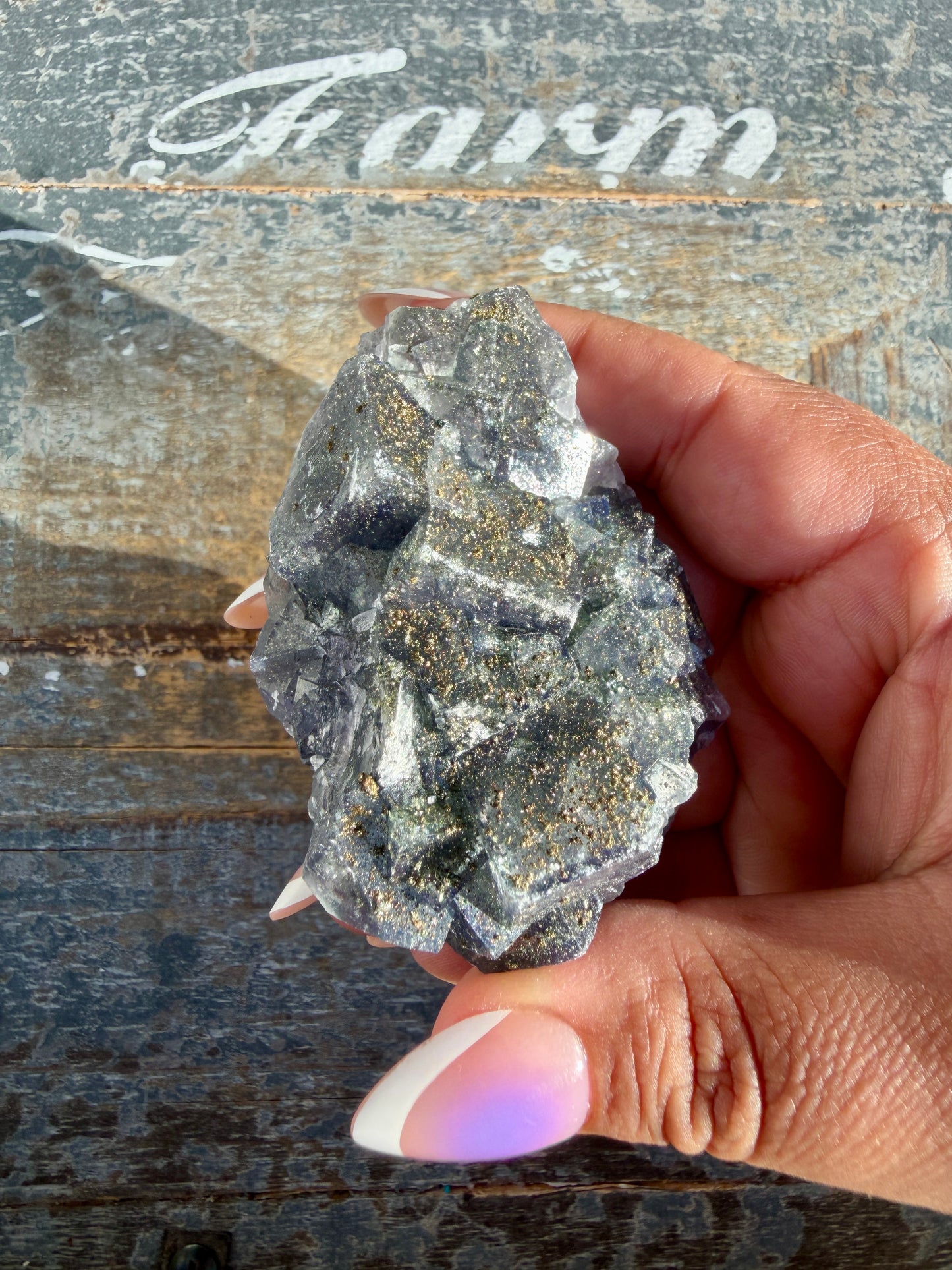 Gorgeous Cubic Dark Blue/Purple Fluorite Specimen coated in Pyrite | Opt 72
