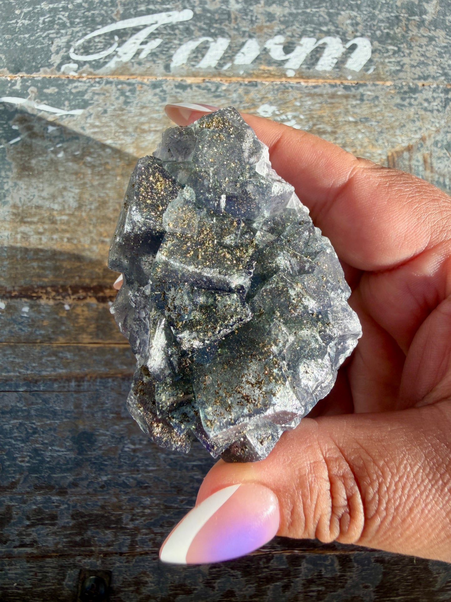 Gorgeous Cubic Dark Blue/Purple Fluorite Specimen coated in Pyrite | Opt 72