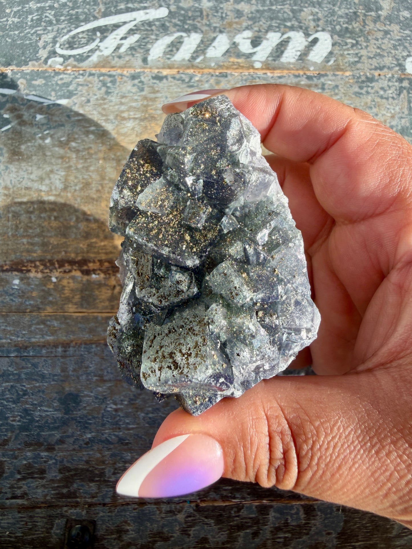 Gorgeous Cubic Dark Blue/Purple Fluorite Specimen coated in Pyrite | Opt 72