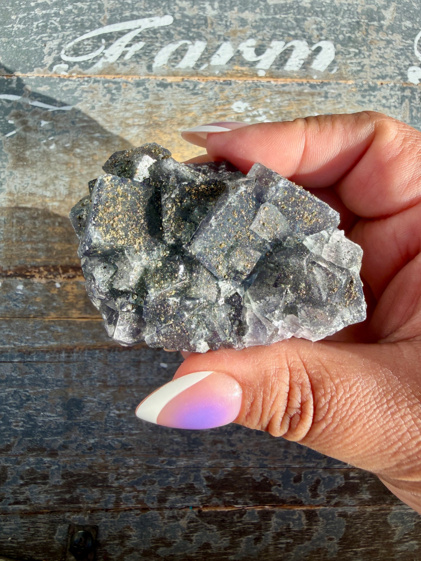 Gorgeous Cubic Dark Blue/Purple Fluorite Specimen coated in Pyrite | Opt 72