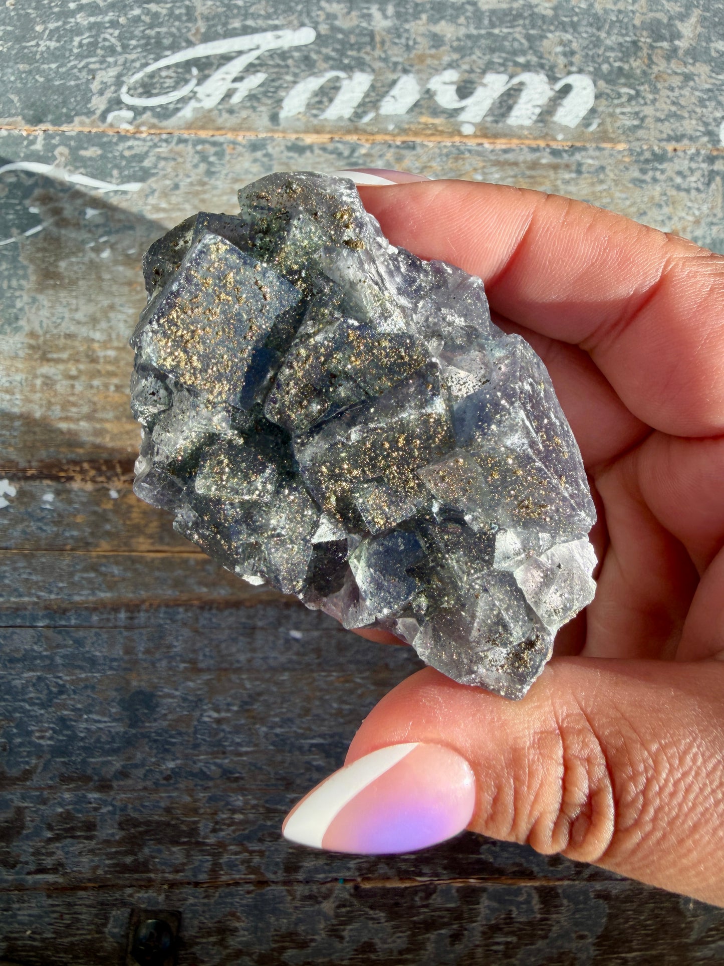 Gorgeous Cubic Dark Blue/Purple Fluorite Specimen coated in Pyrite | Opt 72