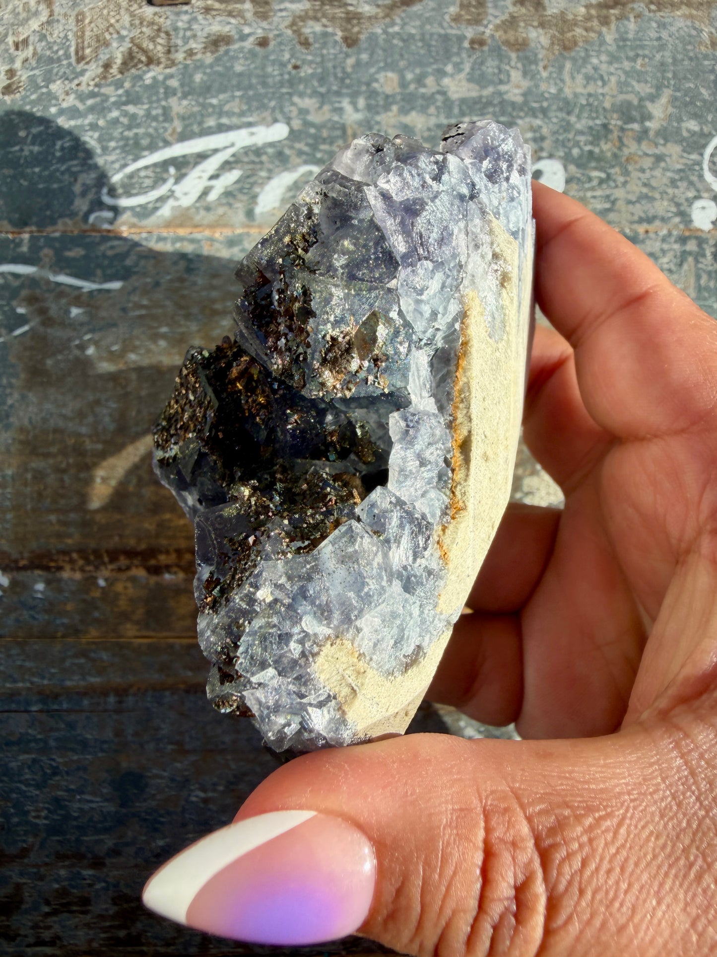Gorgeous Cubic Dark Blue/Purple Fluorite Specimen coated in Pyrite | Opt 50