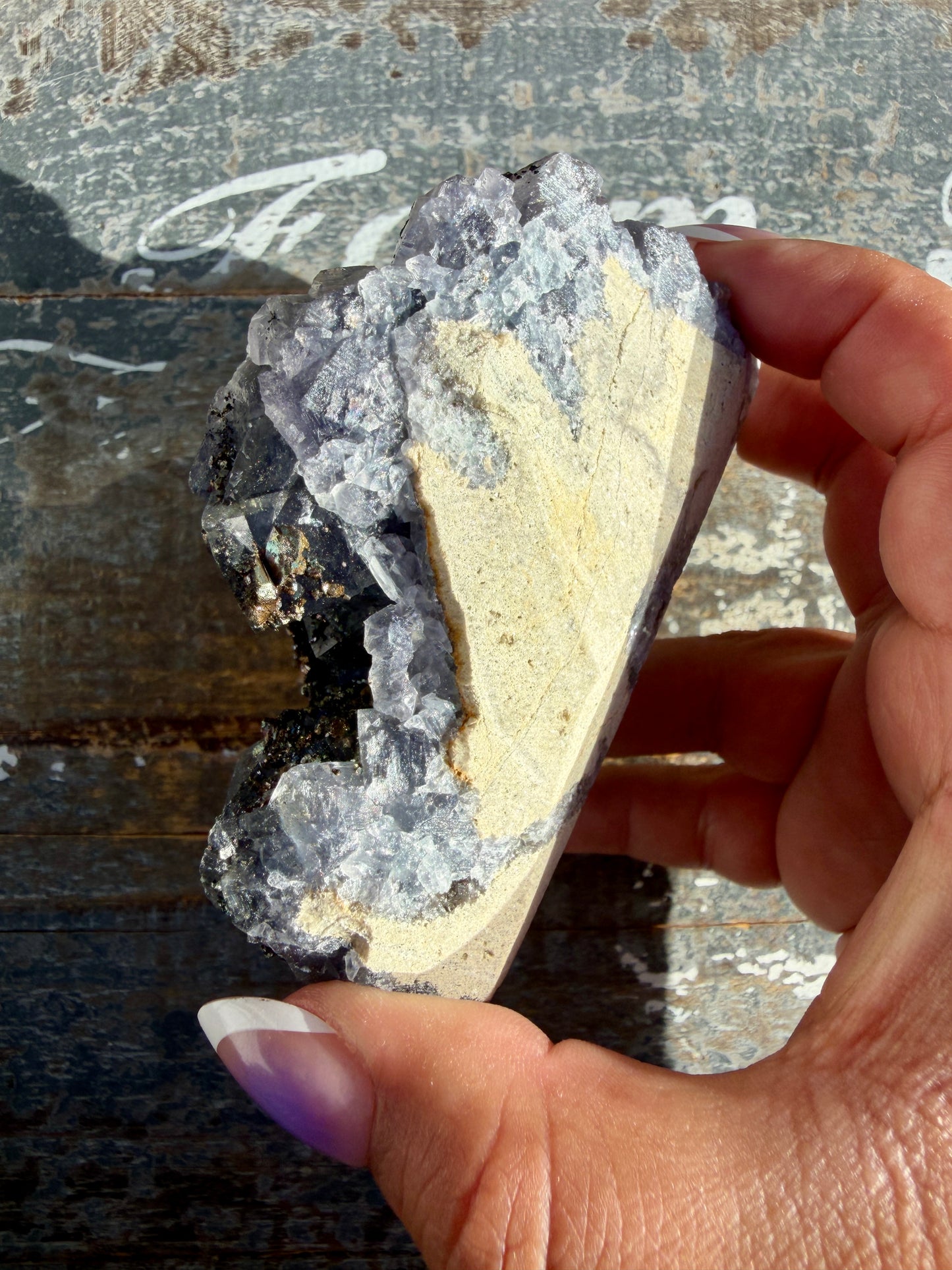 Gorgeous Cubic Dark Blue/Purple Fluorite Specimen coated in Pyrite | Opt 50