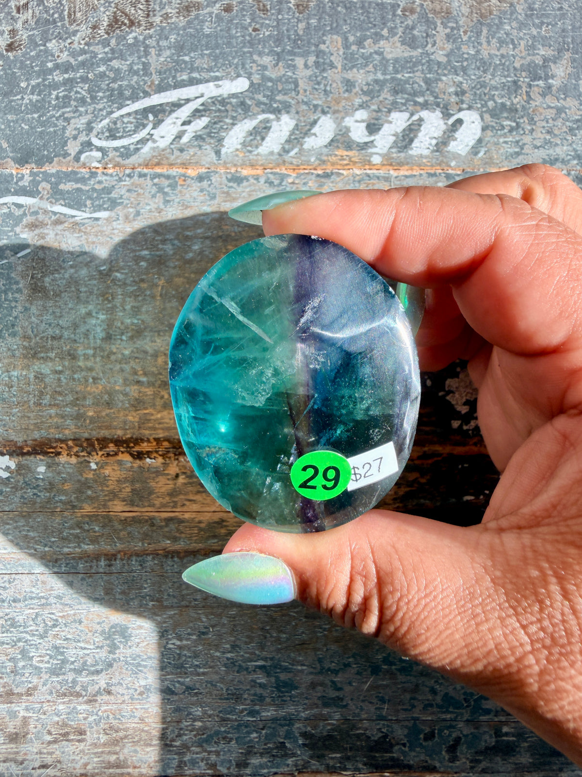 Gorgeous High Quality Rainbow Fluorite Palm Stone | China | Opt 29