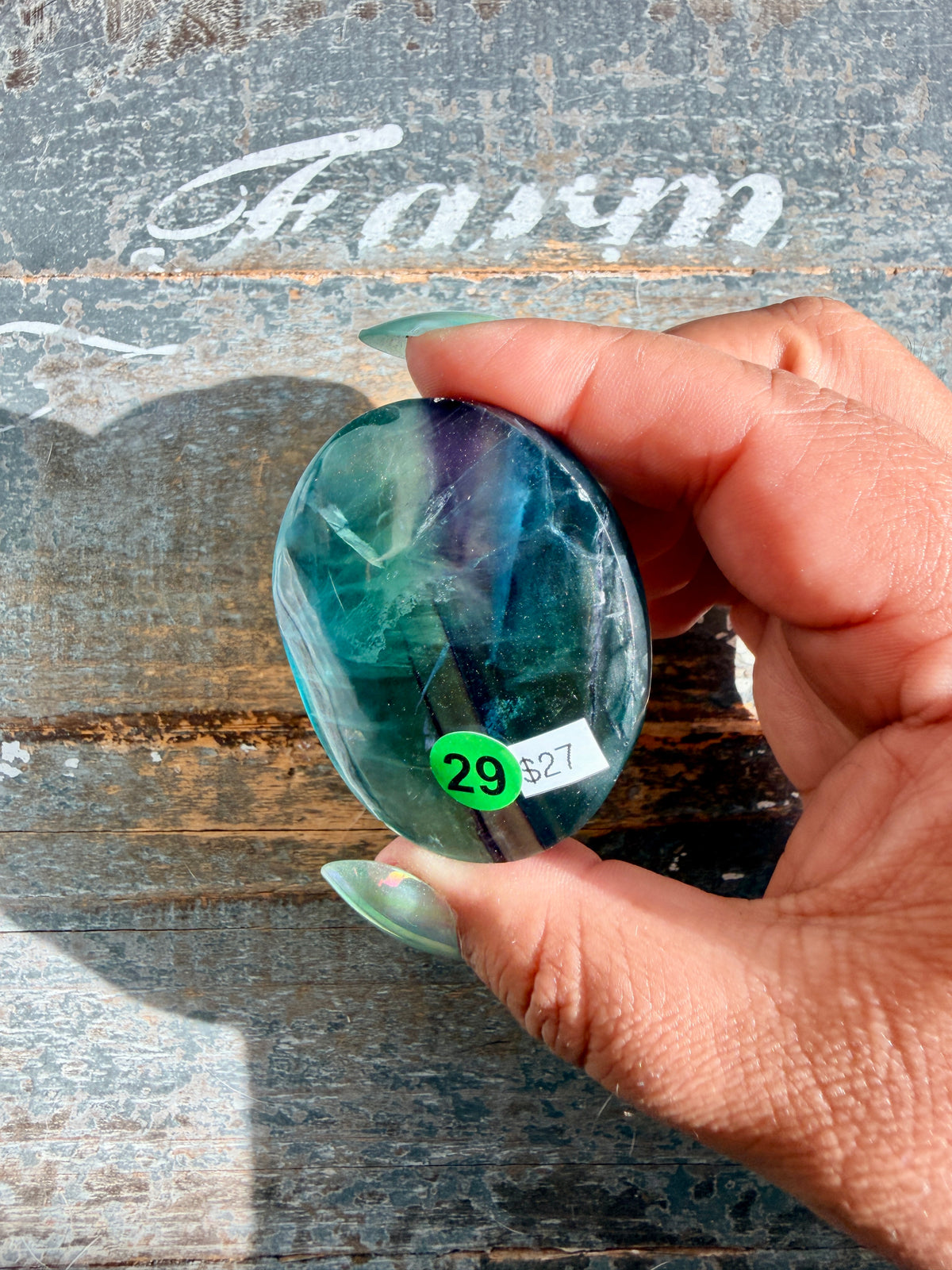 Gorgeous High Quality Rainbow Fluorite Palm Stone | China | Opt 29
