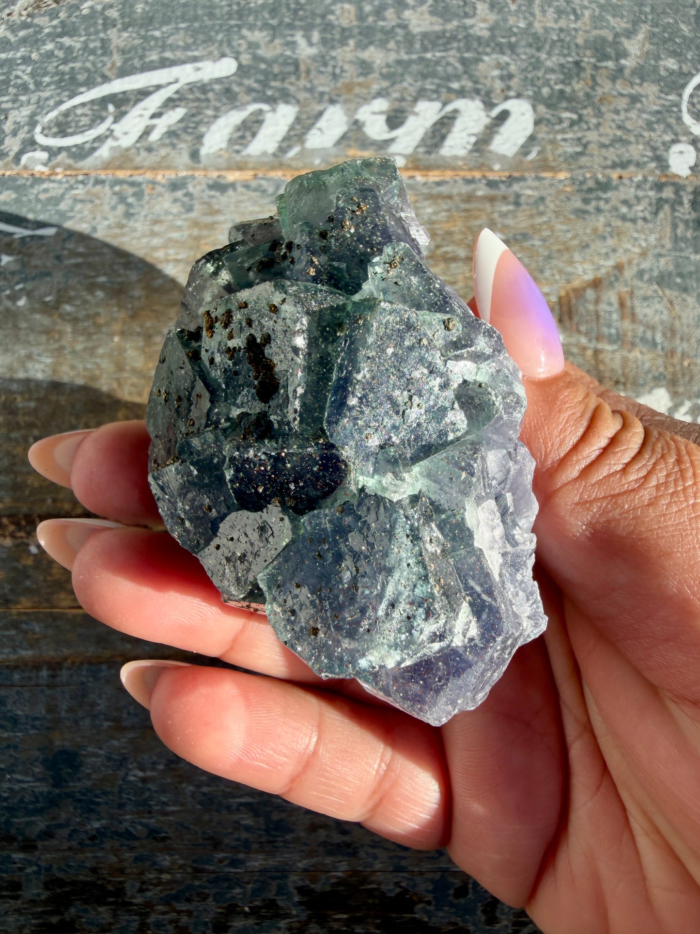 Gorgeous Cubic Dark Blue/Purple Fluorite Specimen coated in Pyrite | China | Opt 51