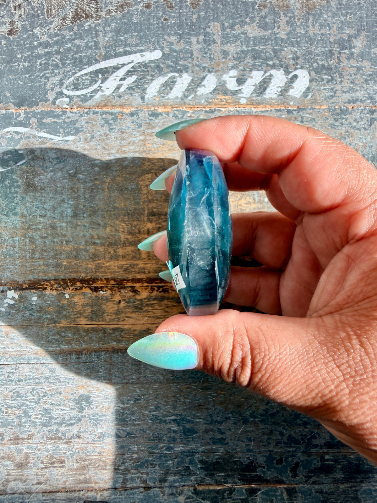 Gorgeous High Quality Rainbow Fluorite Palm Stone | China | Opt 29