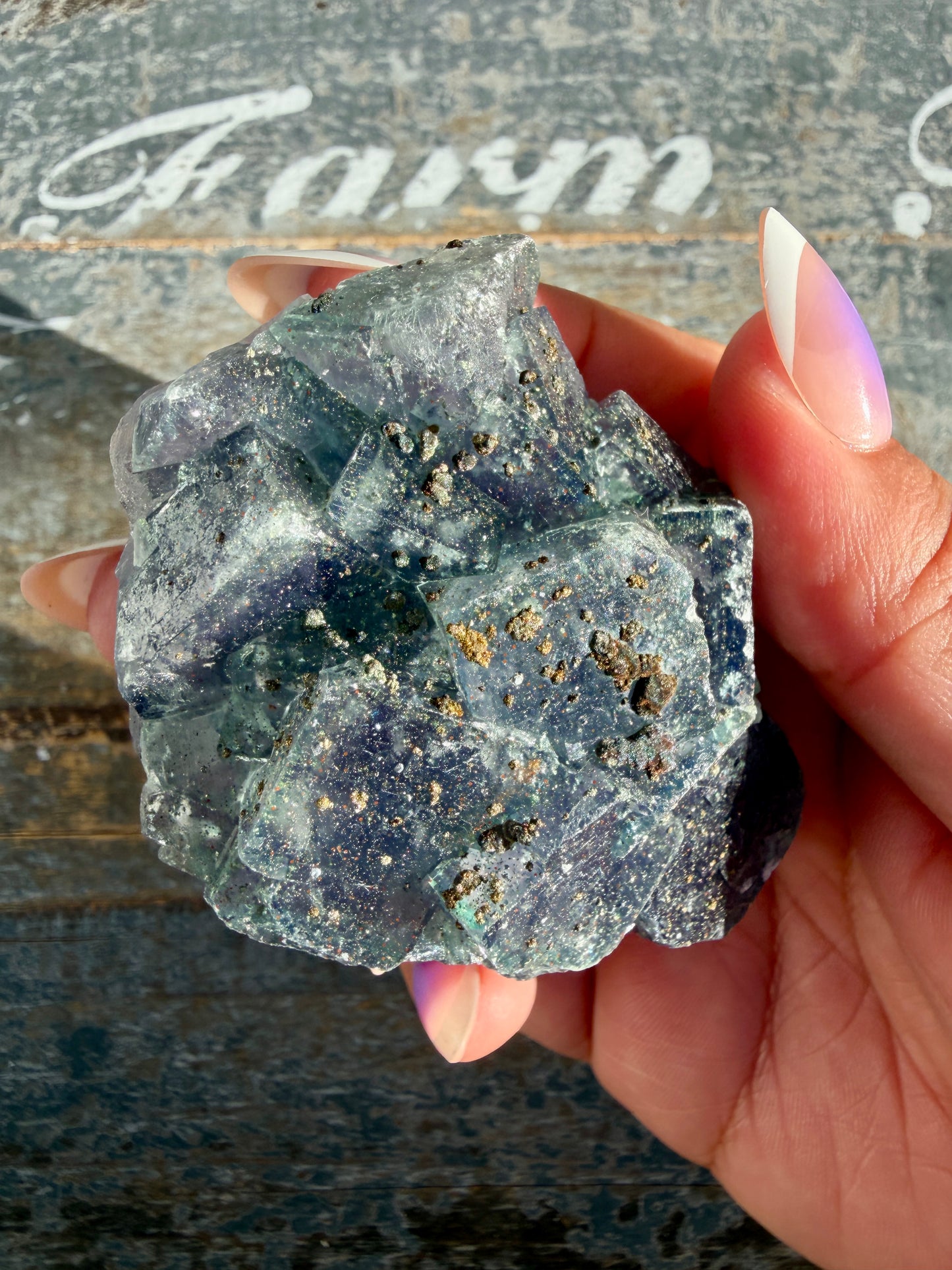 Gorgeous Cubic Dark Blue/Purple Fluorite Specimen coated in Pyrite | China | Opt 51