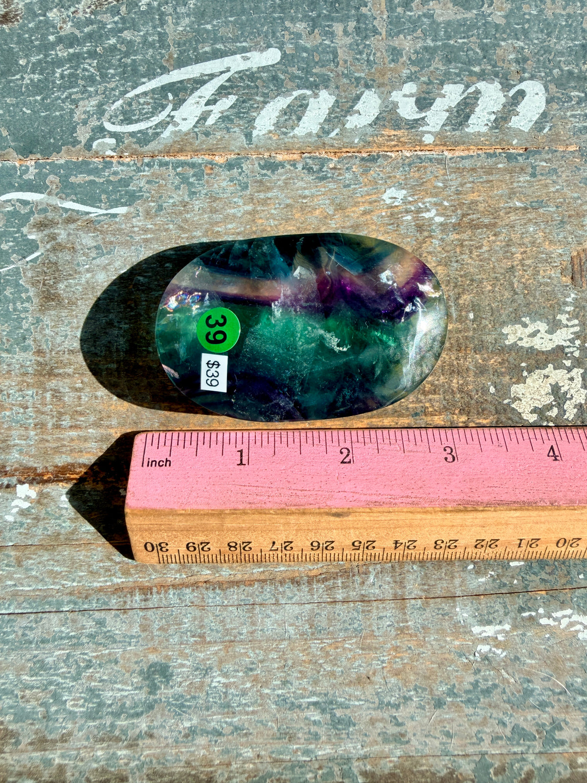 Gorgeous High Quality Rainbow Fluorite Palm Stone | China | Opt 39
