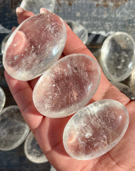 One (1) Clear Quartz Palm Stone, Intuitively Chosen