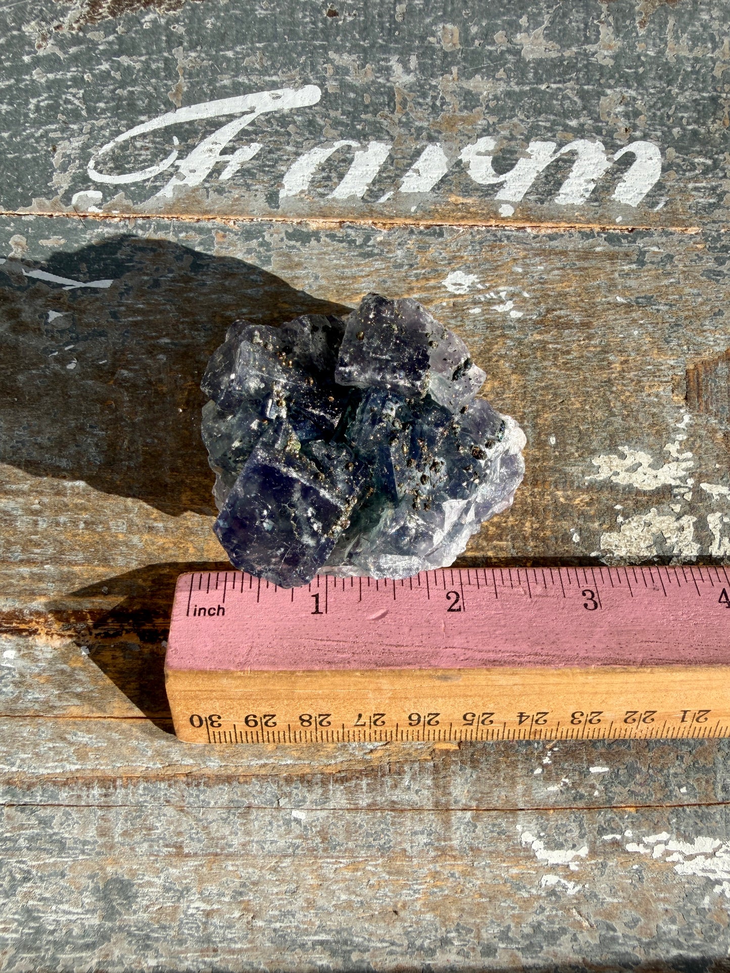 Gorgeous Cubic Dark Blue/Purple Fluorite Specimen coated in Pyrite | China | Opt 52