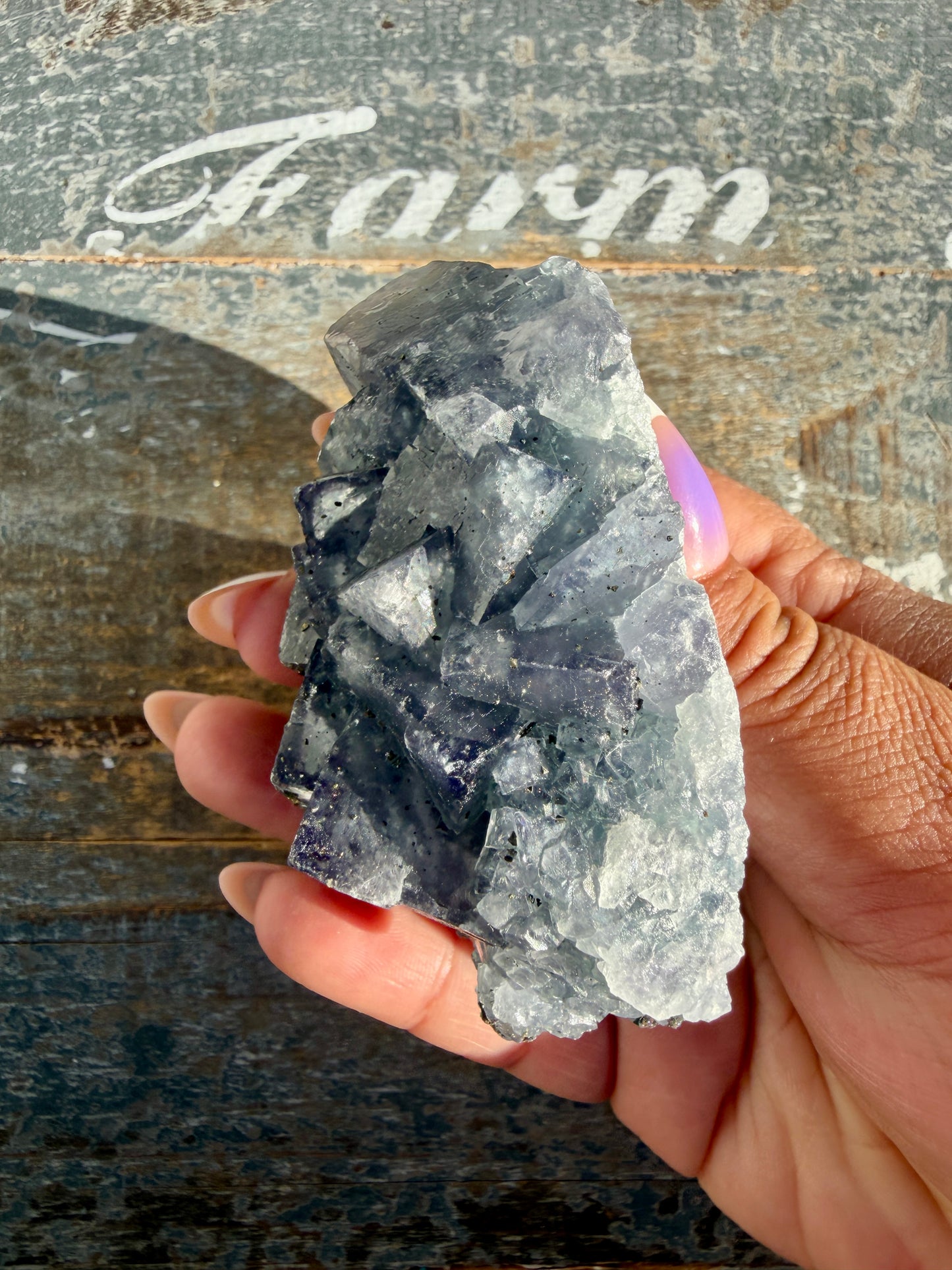 Gorgeous Cubic Dark Blue/Purple Fluorite Specimen coated in Pyrite | China | Opt 54