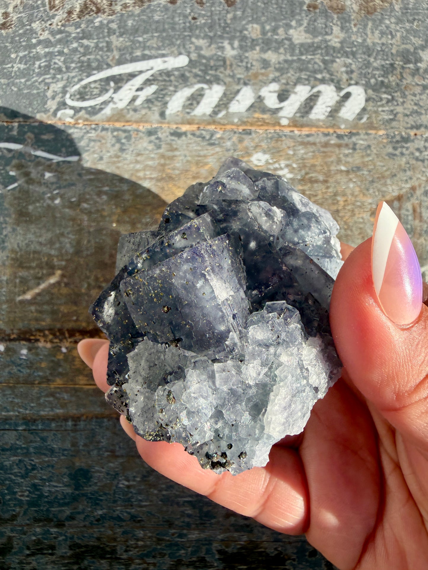 Gorgeous Cubic Dark Blue/Purple Fluorite Specimen coated in Pyrite | China | Opt 54