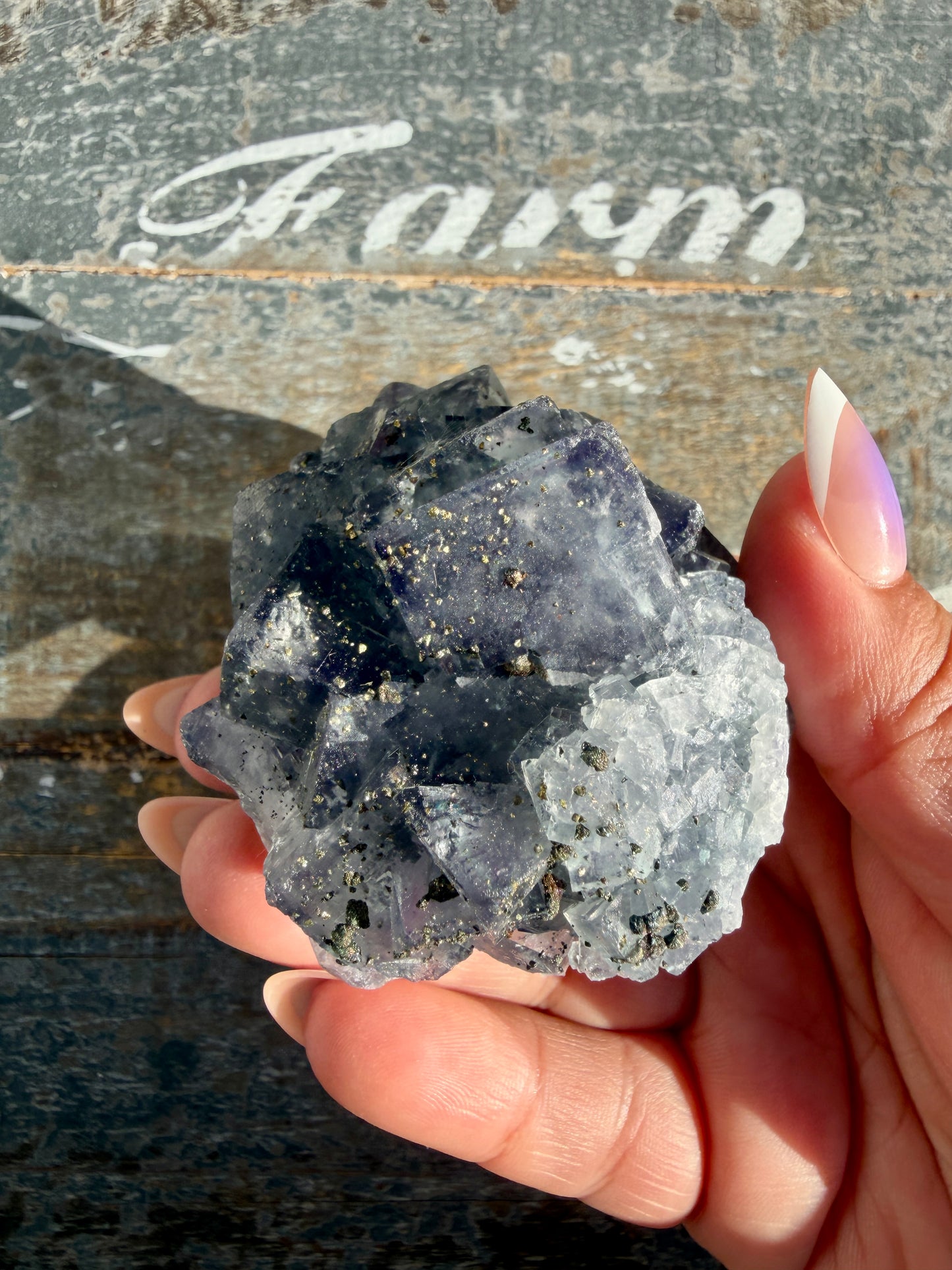 Gorgeous Cubic Dark Blue/Purple Fluorite Specimen coated in Pyrite | China | Opt 54
