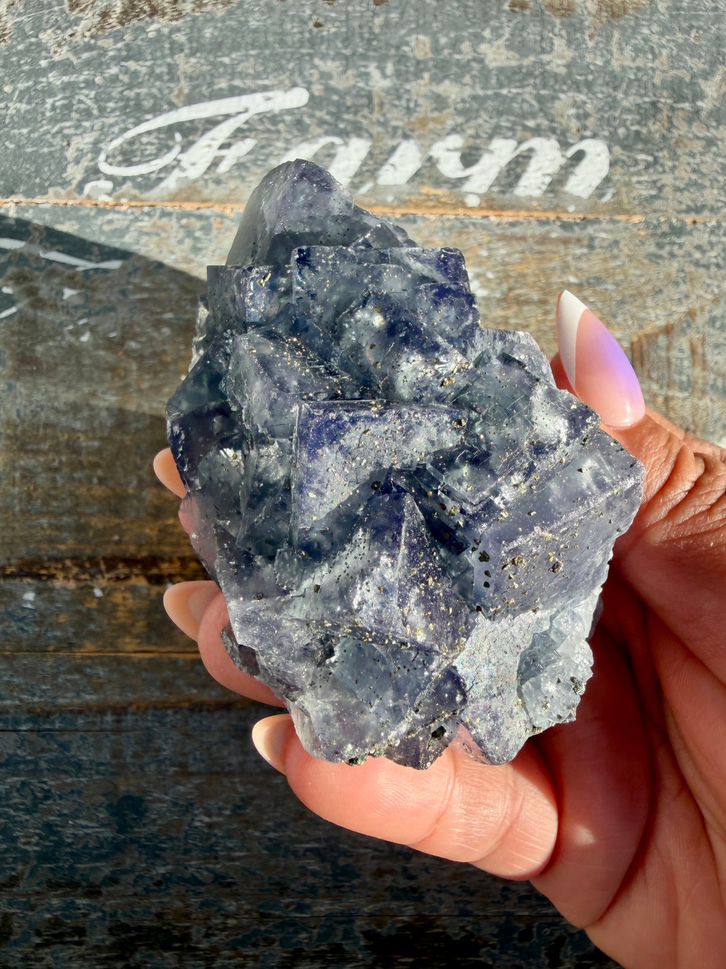 Gorgeous Cubic Dark Blue/Purple Fluorite Specimen coated in Pyrite | China | Opt 54