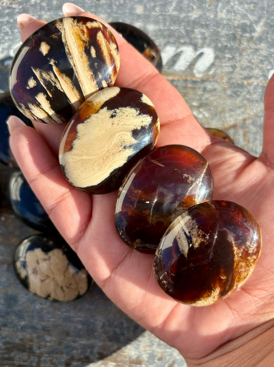 One (1) Blue Amber Mini Palm Stone | Intuitively Chosen