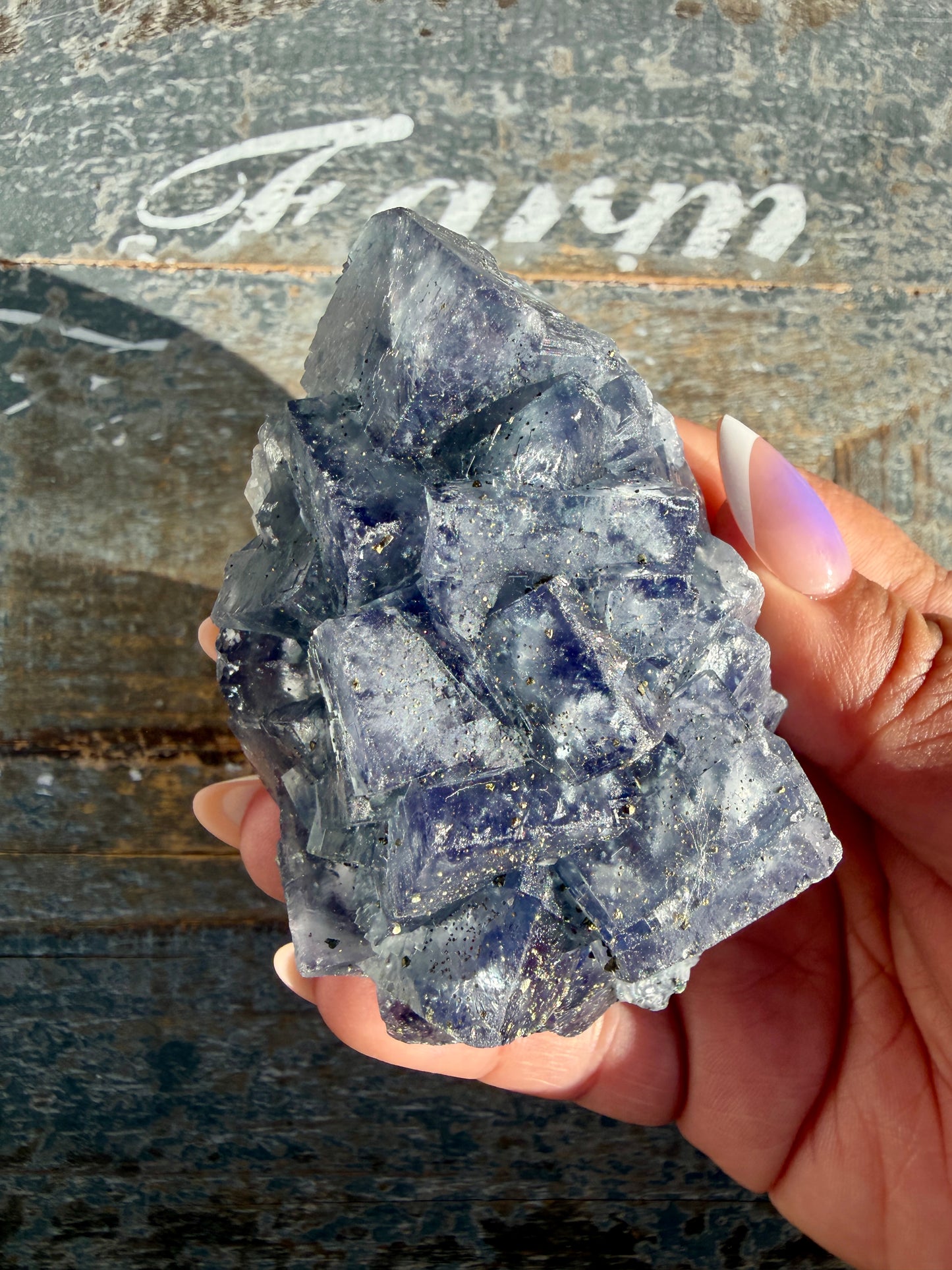 Gorgeous Cubic Dark Blue/Purple Fluorite Specimen coated in Pyrite | China | Opt 54