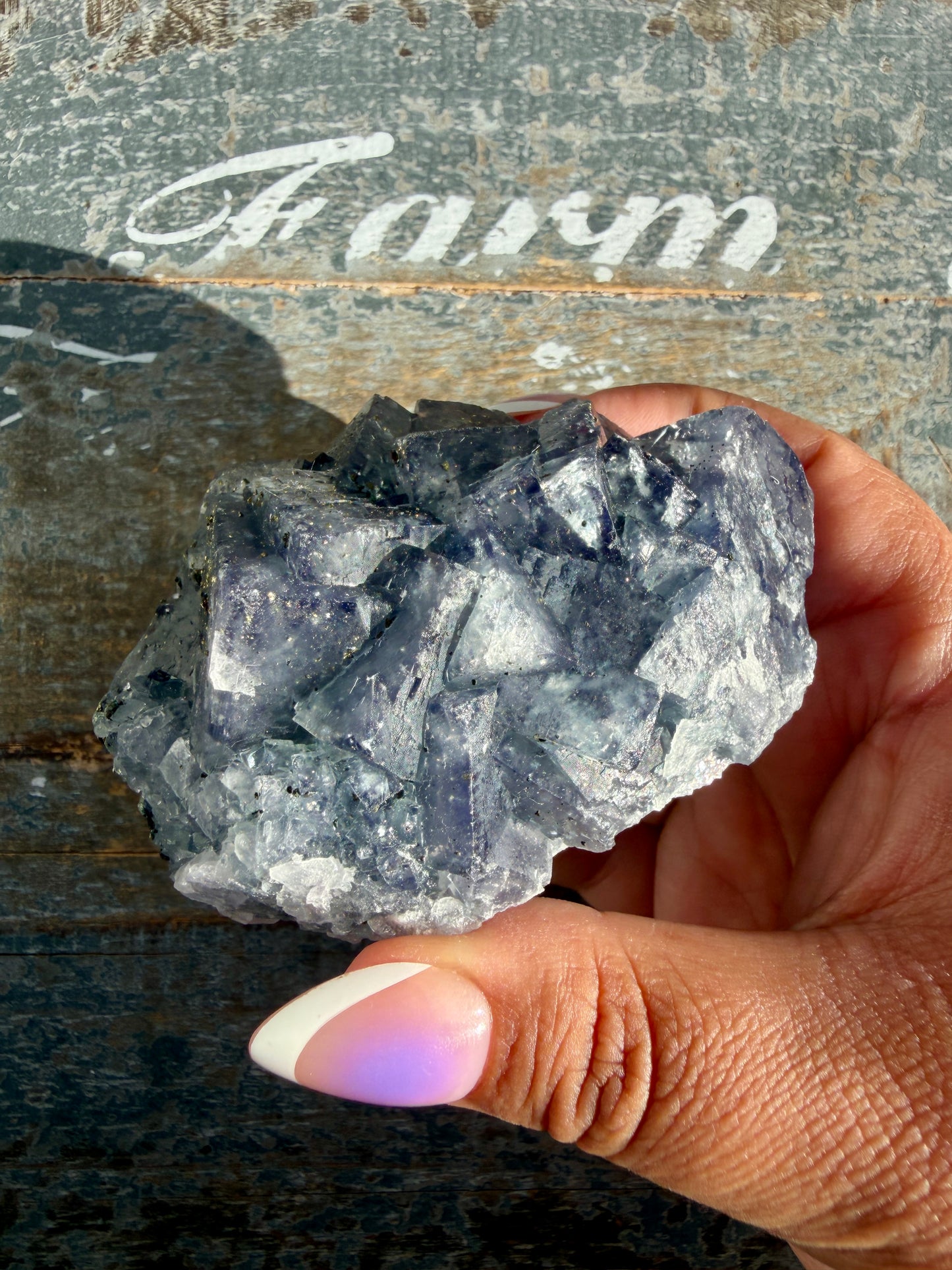 Gorgeous Cubic Dark Blue/Purple Fluorite Specimen coated in Pyrite | China | Opt 54