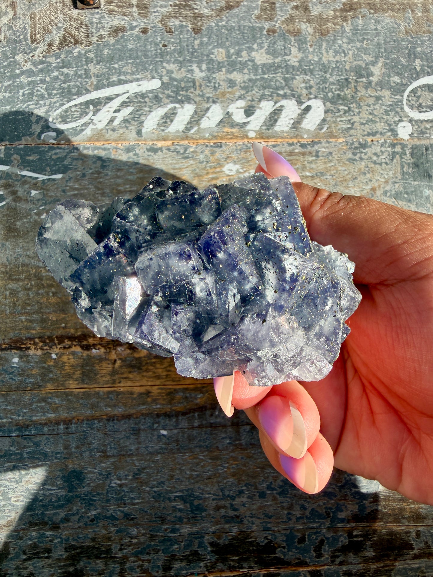 Gorgeous Cubic Dark Blue/Purple Fluorite Specimen coated in Pyrite | China | Opt 54