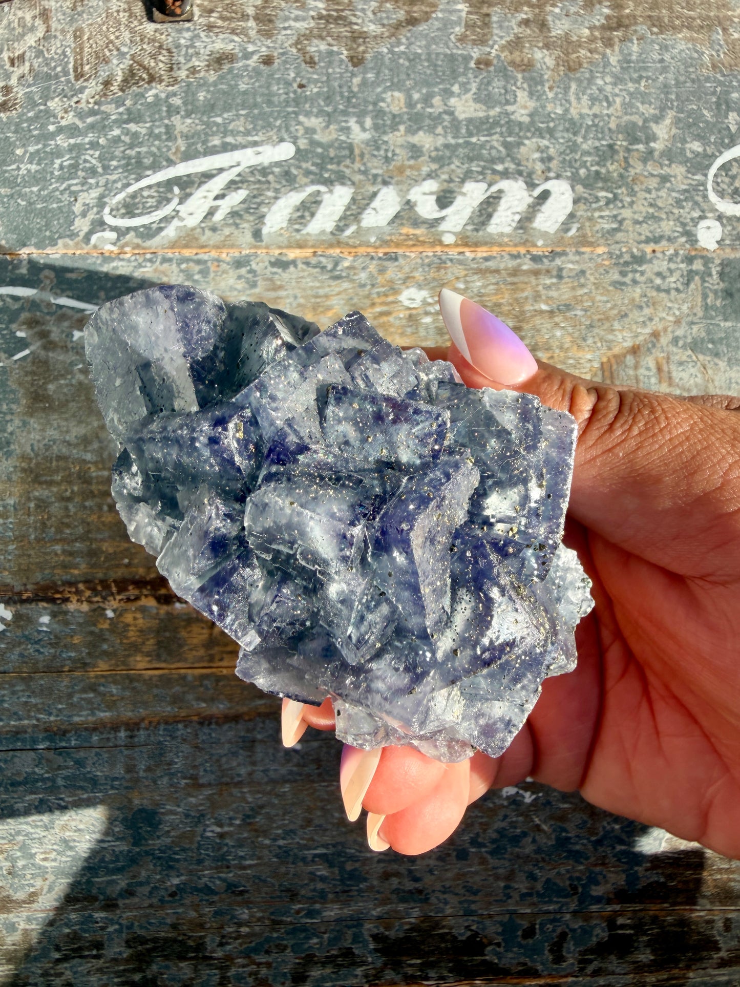 Gorgeous Cubic Dark Blue/Purple Fluorite Specimen coated in Pyrite | China | Opt 54