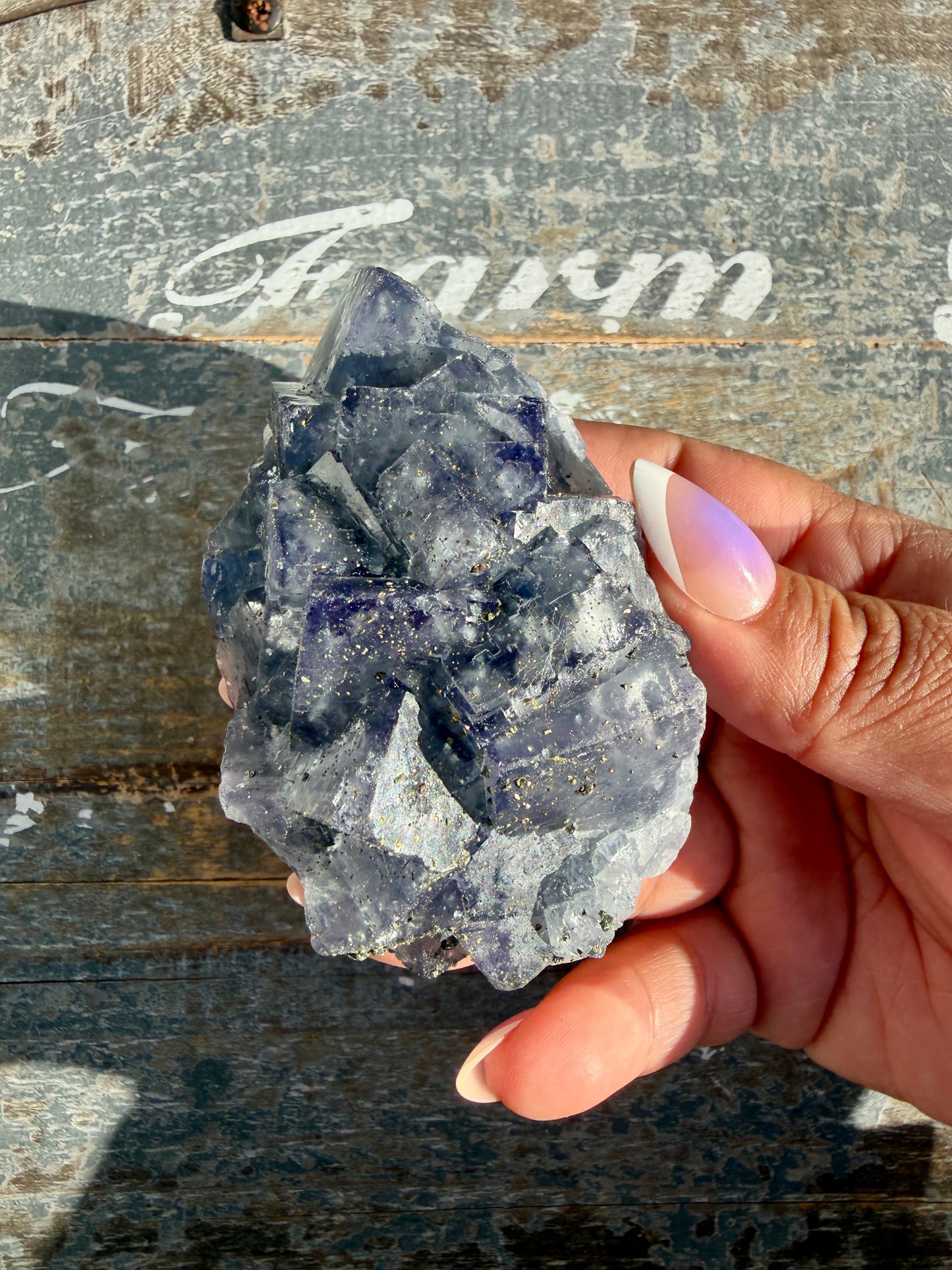 Gorgeous Cubic Dark Blue/Purple Fluorite Specimen coated in Pyrite | China | Opt 54