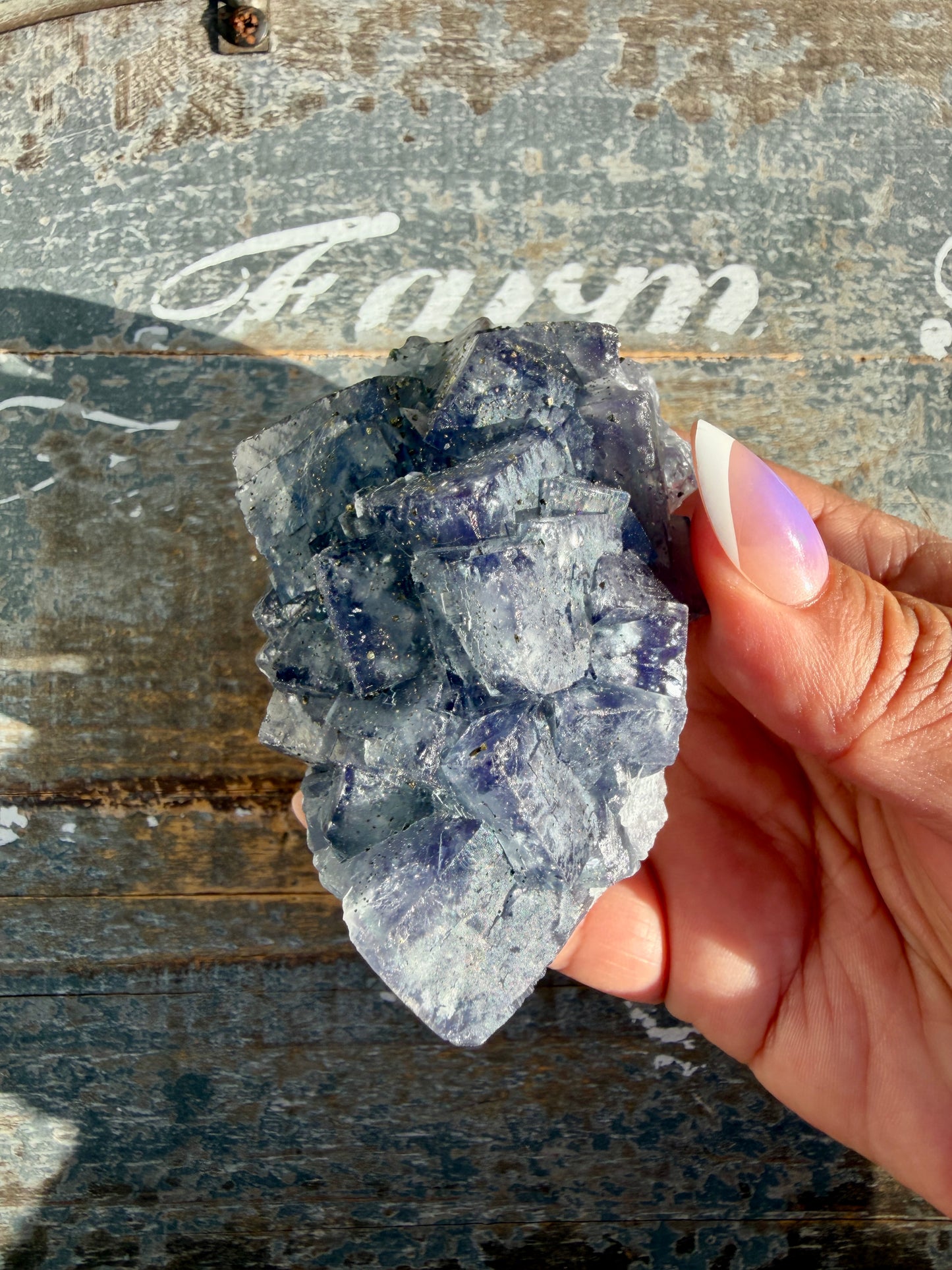 Gorgeous Cubic Dark Blue/Purple Fluorite Specimen coated in Pyrite | China | Opt 54