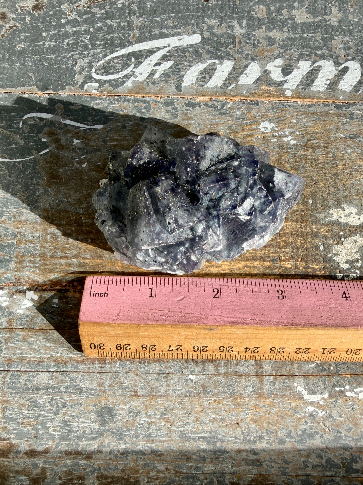 Gorgeous Cubic Dark Blue/Purple Fluorite Specimen coated in Pyrite | China | Opt 54