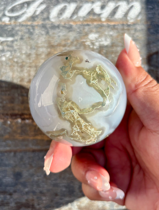 Gorgeous High Quality Moss Agate Sphere with Dendritic Inclusions