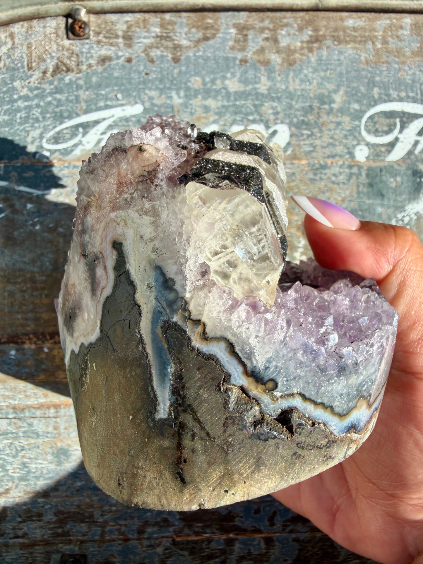 Gorgeous High Quality Amethyst with Calcite and Black Druzy | Brazil | Opt X