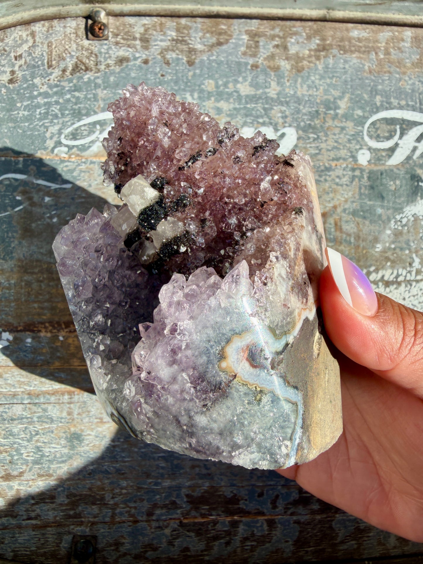 Gorgeous High Quality Amethyst with Calcite and Black Druzy | Brazil | Opt X