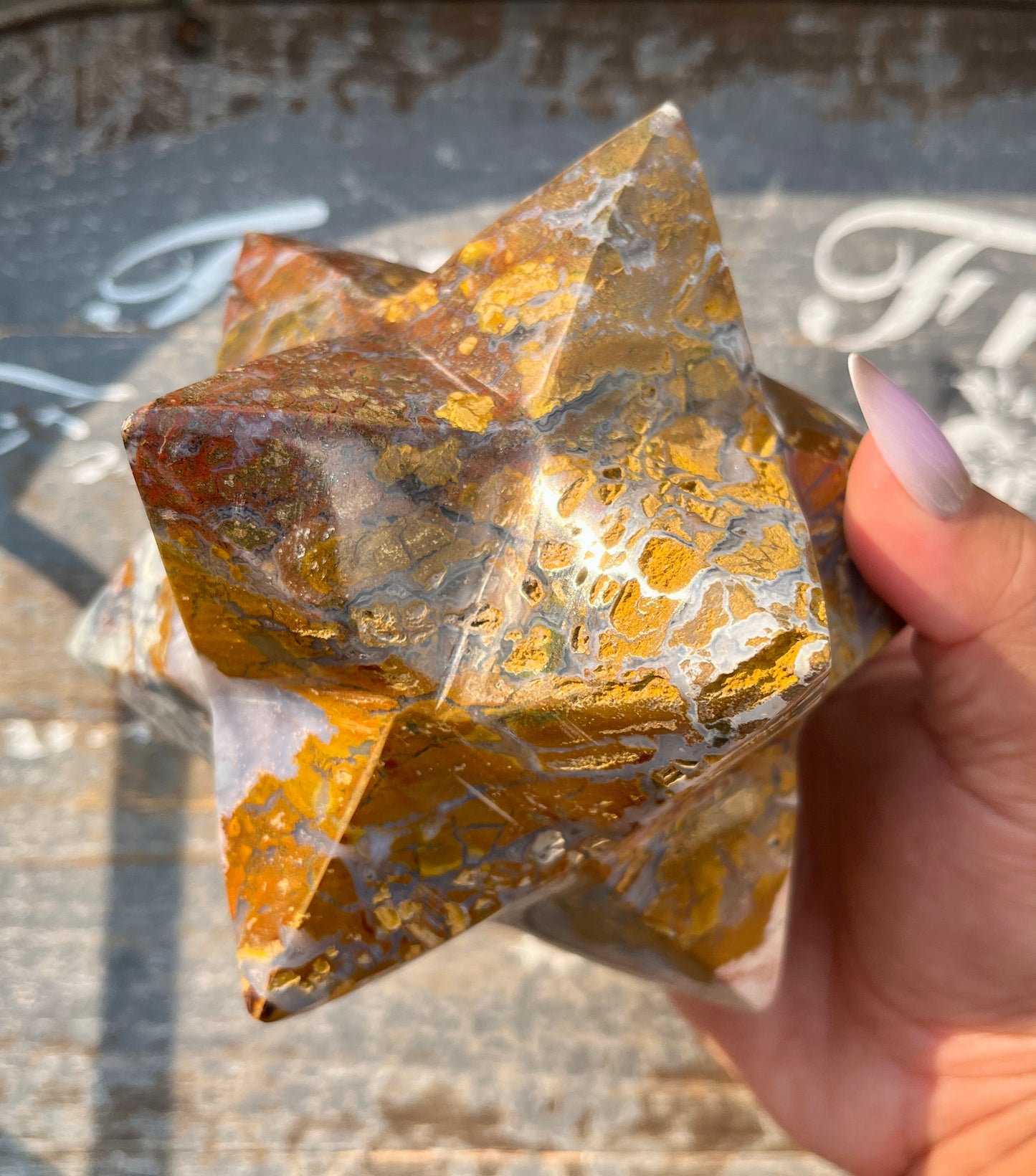 Gorgeous XL Sea Jasper Hand Carved Merkaba Star from Madagascar