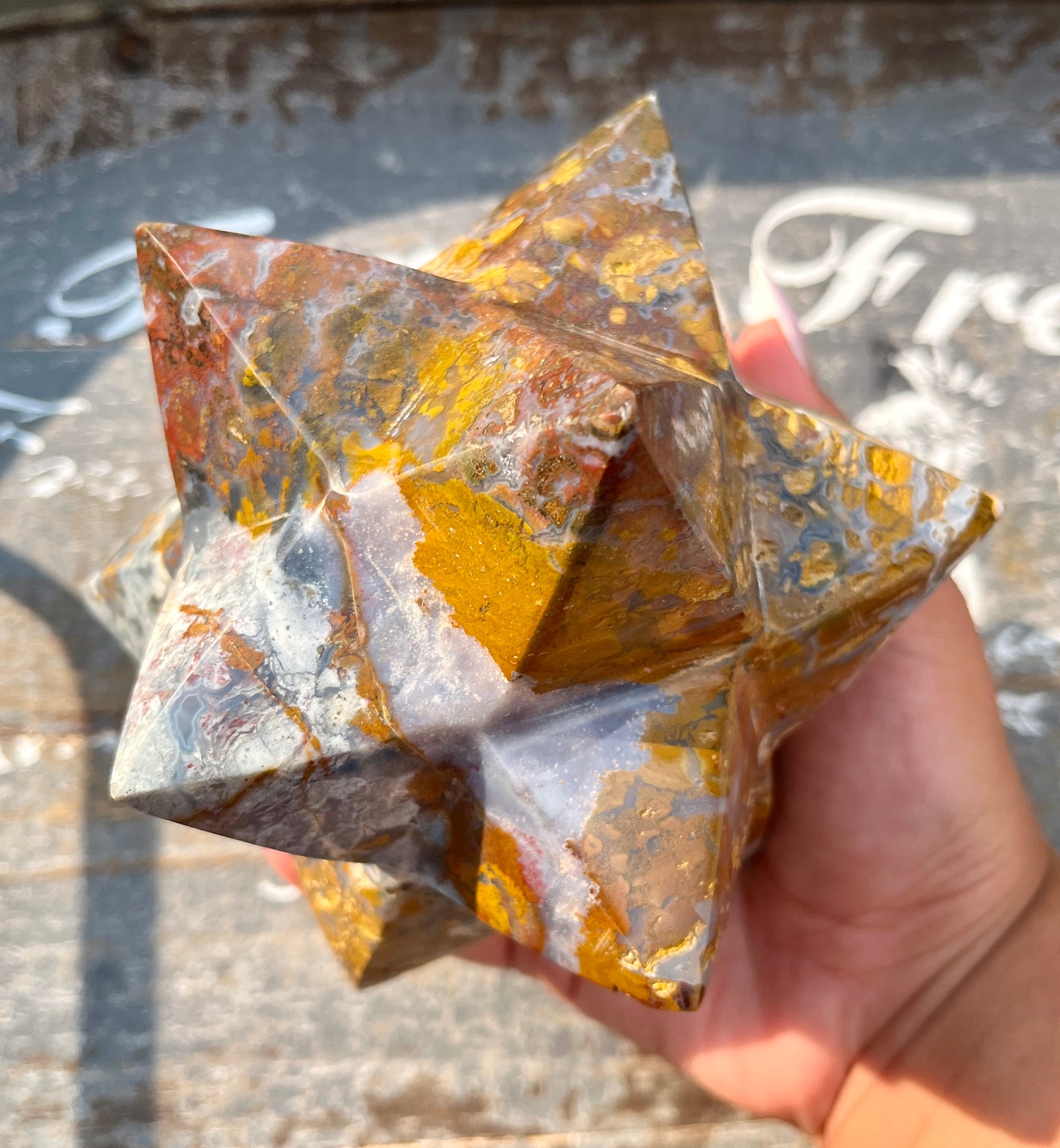 Gorgeous XL Sea Jasper Hand Carved Merkaba Star from Madagascar