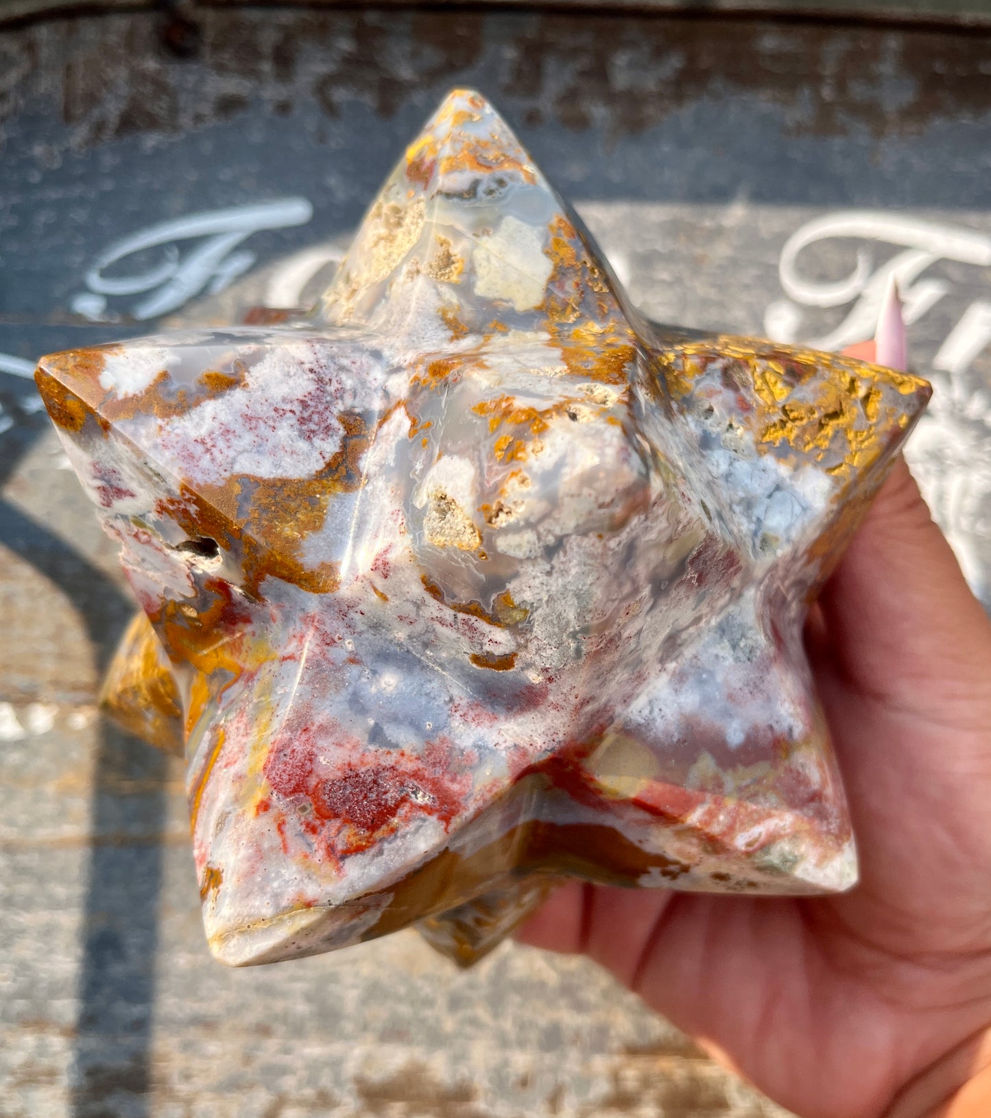 Gorgeous XL Sea Jasper Hand Carved Merkaba Star from Madagascar