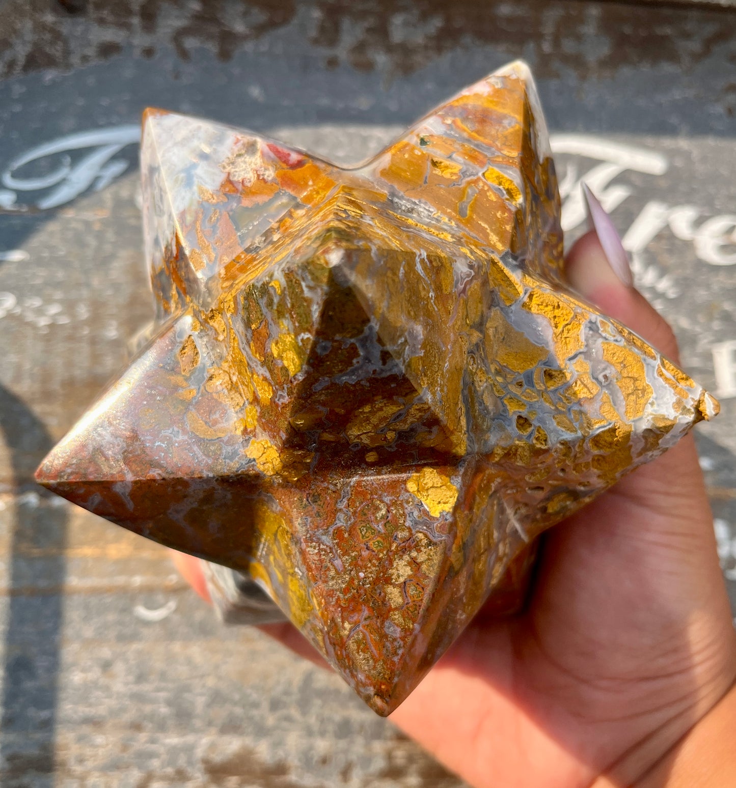 Gorgeous XL Sea Jasper Hand Carved Merkaba Star from Madagascar