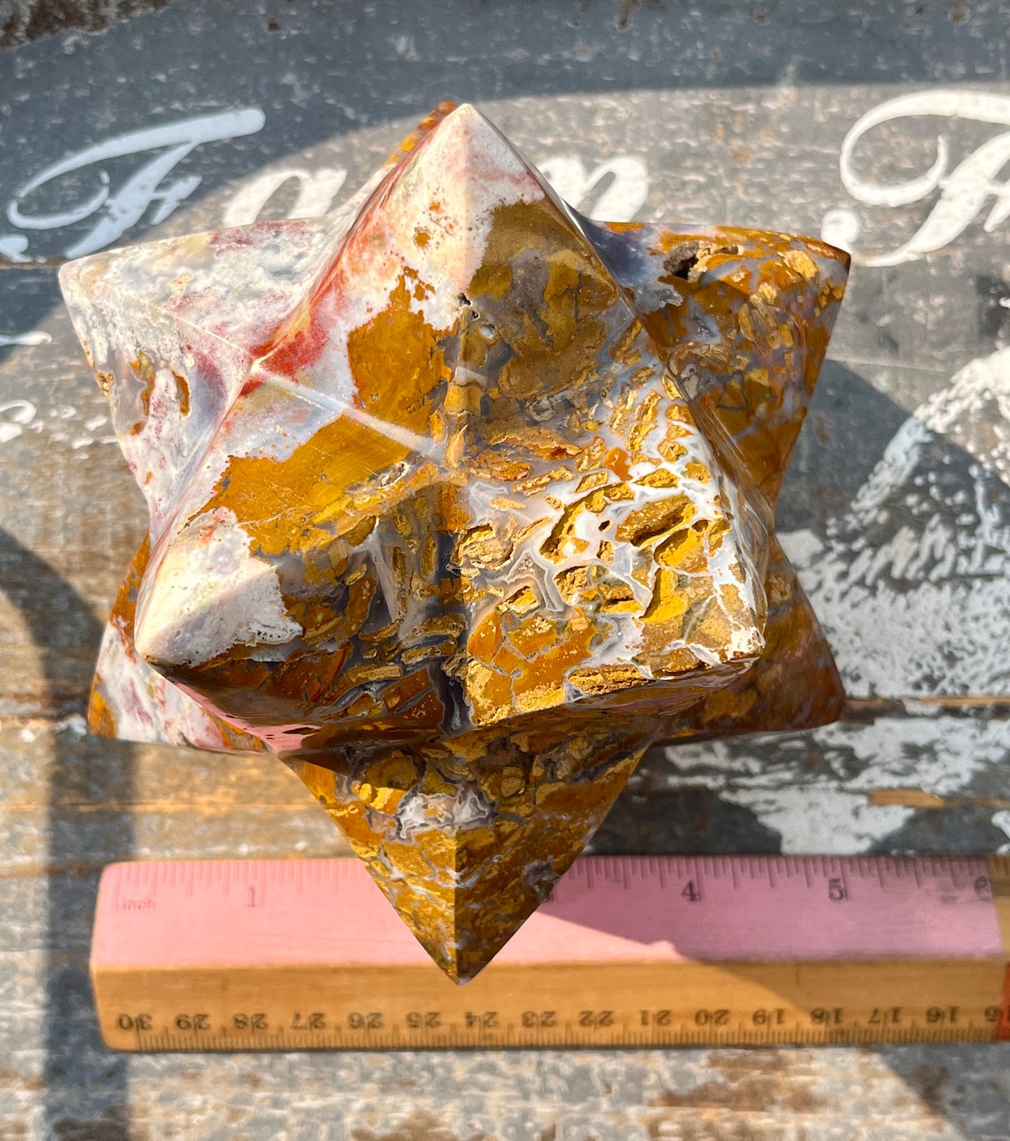 Gorgeous XL Sea Jasper Hand Carved Merkaba Star from Madagascar