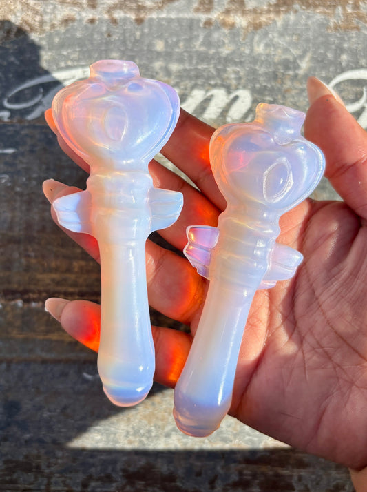 One (1) Pink Opalite Heart Wand