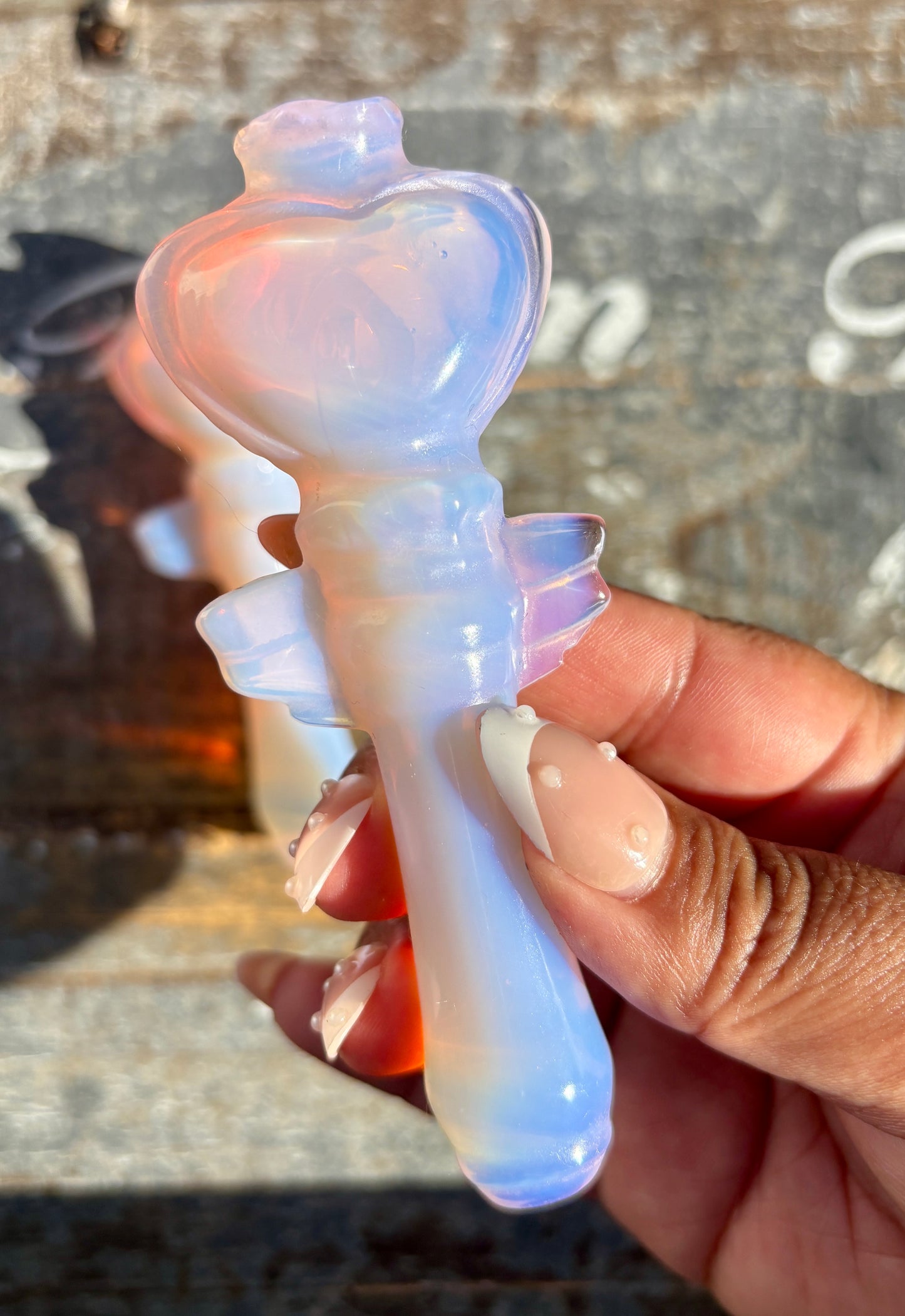 One (1) Pink Opalite Heart Wand